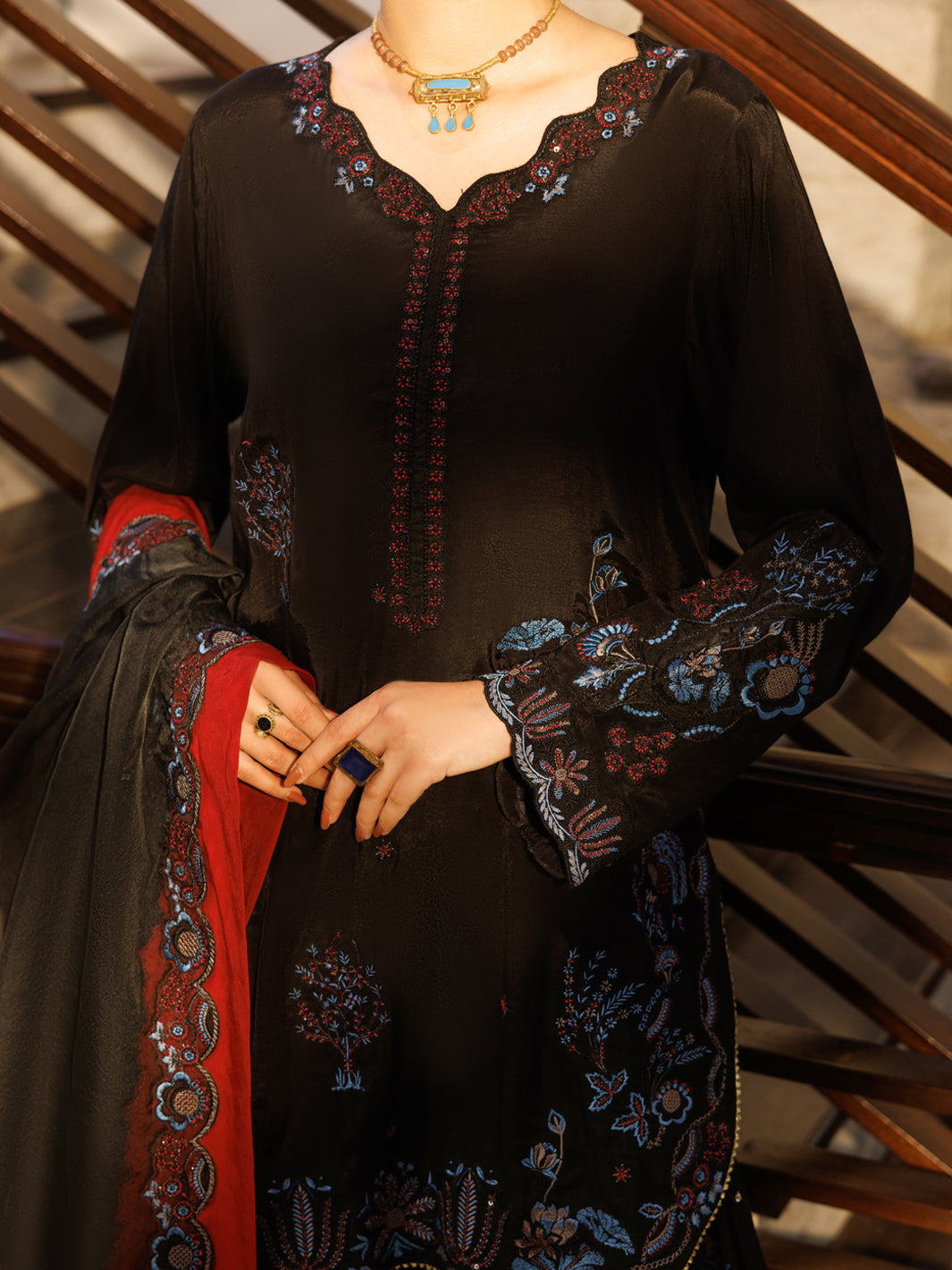 Black Sheesha Silk Formal Stitched 3Pc- AL-3PS-LS-628