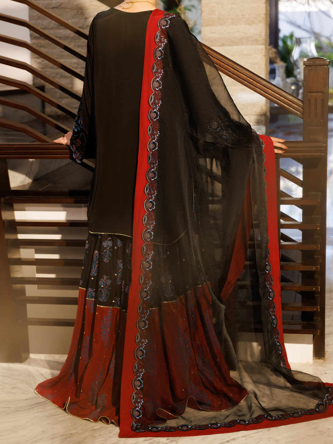 Black Sheesha Silk Formal Stitched 3Pc- AL-3PS-LS-628