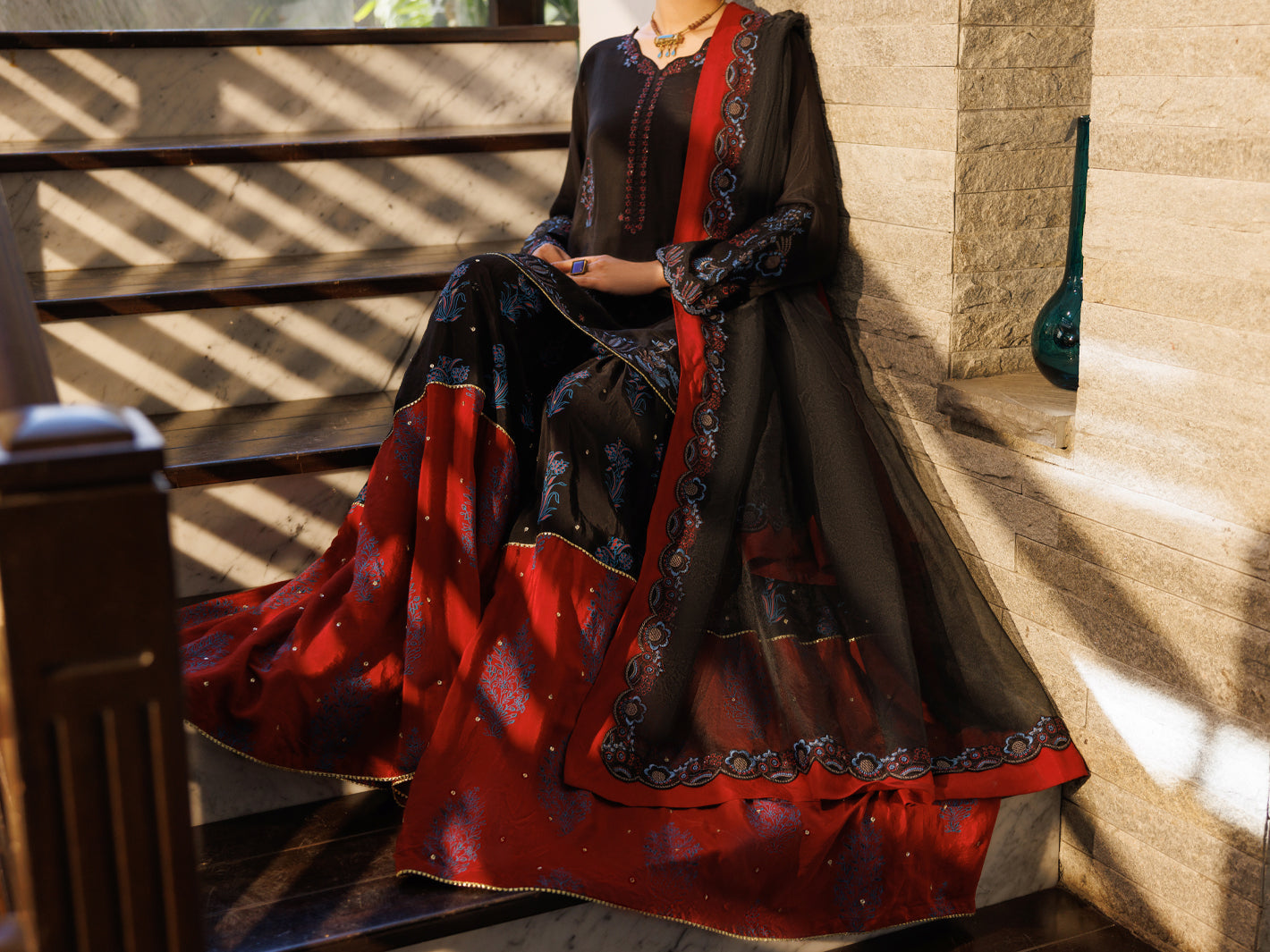 Black Sheesha Silk Formal Stitched 3Pc- AL-3PS-LS-628