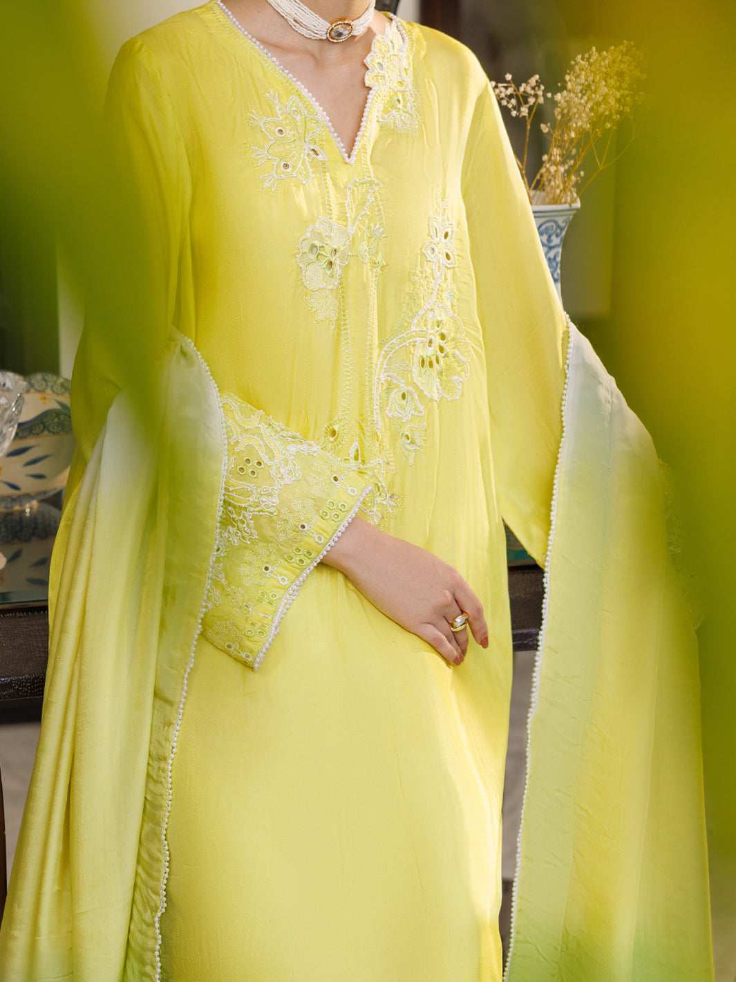 Lemon Sheesha Silk Formal 3Pc Stitched - AL-3PS-LS-632