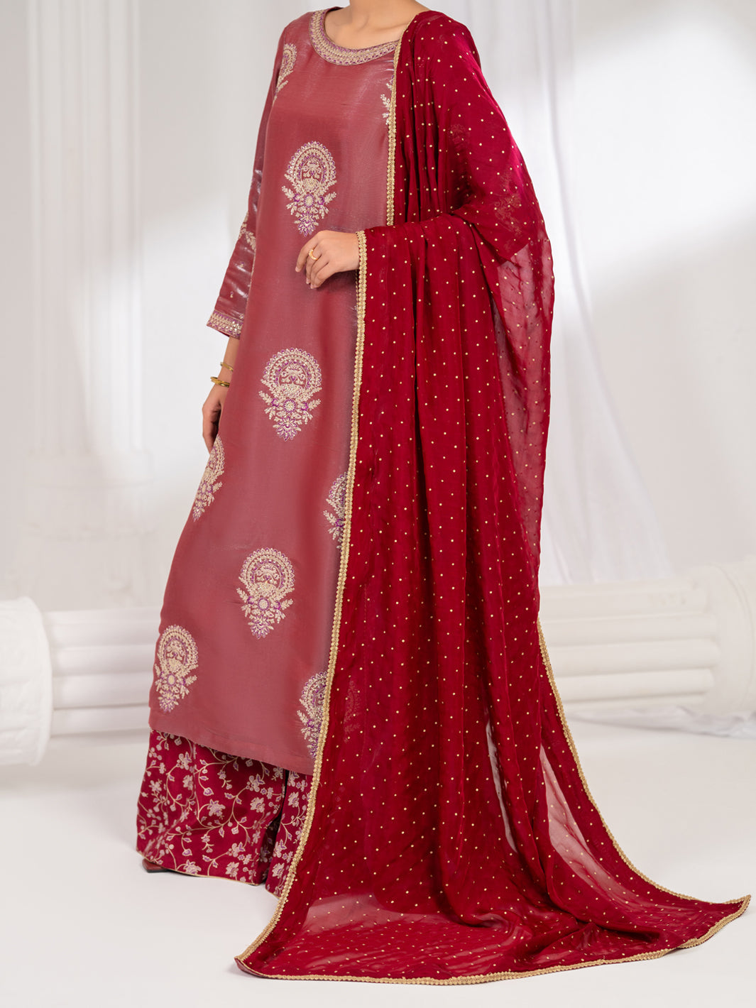 Pink Lawa Silk Formal Stitched 3Pc- AL-3PS-LS-633