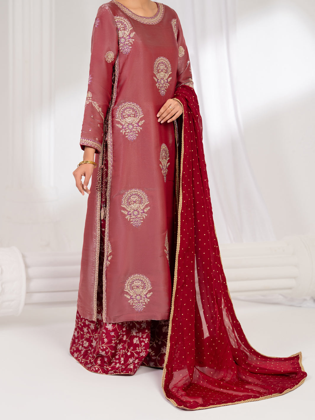 Pink Lawa Silk Formal Stitched 3Pc- AL-3PS-LS-633