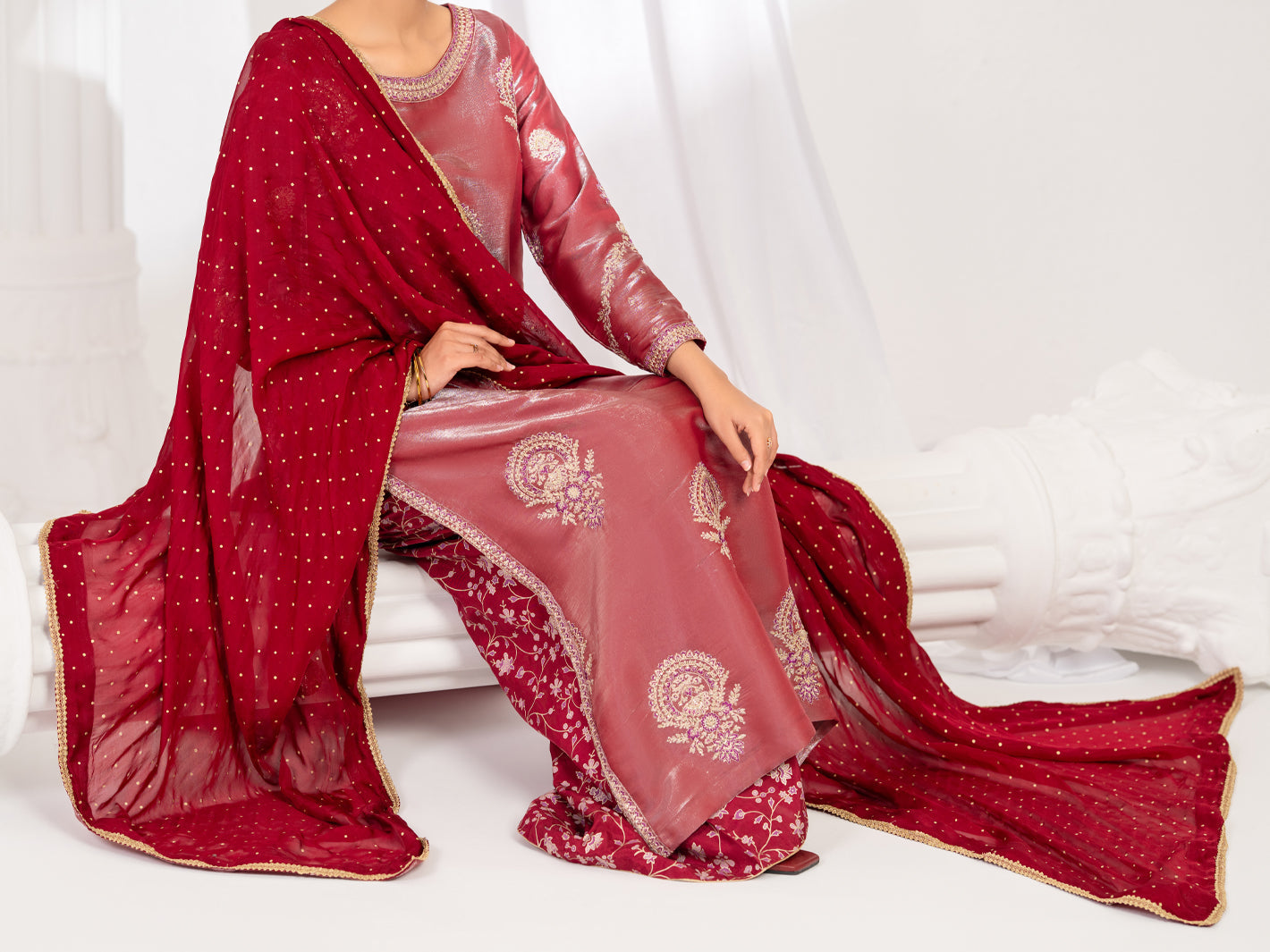 Pink Lawa Silk Formal Stitched 3Pc- AL-3PS-LS-633