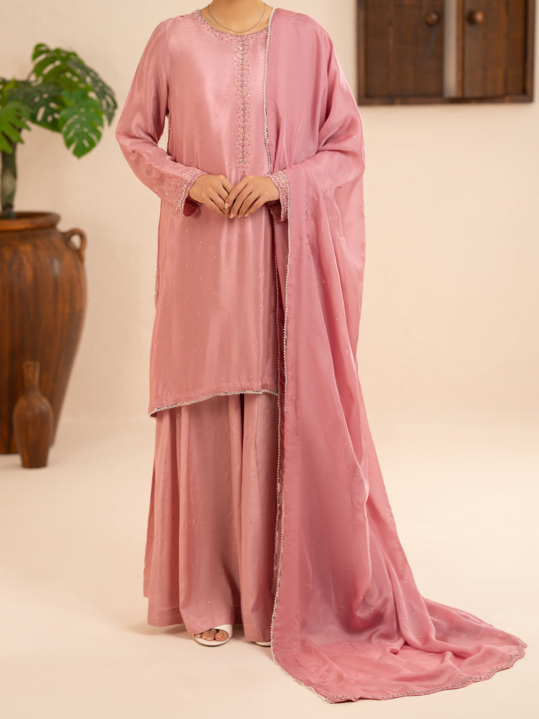 Light Pink Sheesha Silk Formal Stitched 3Pc - AL-3PS-LS-639