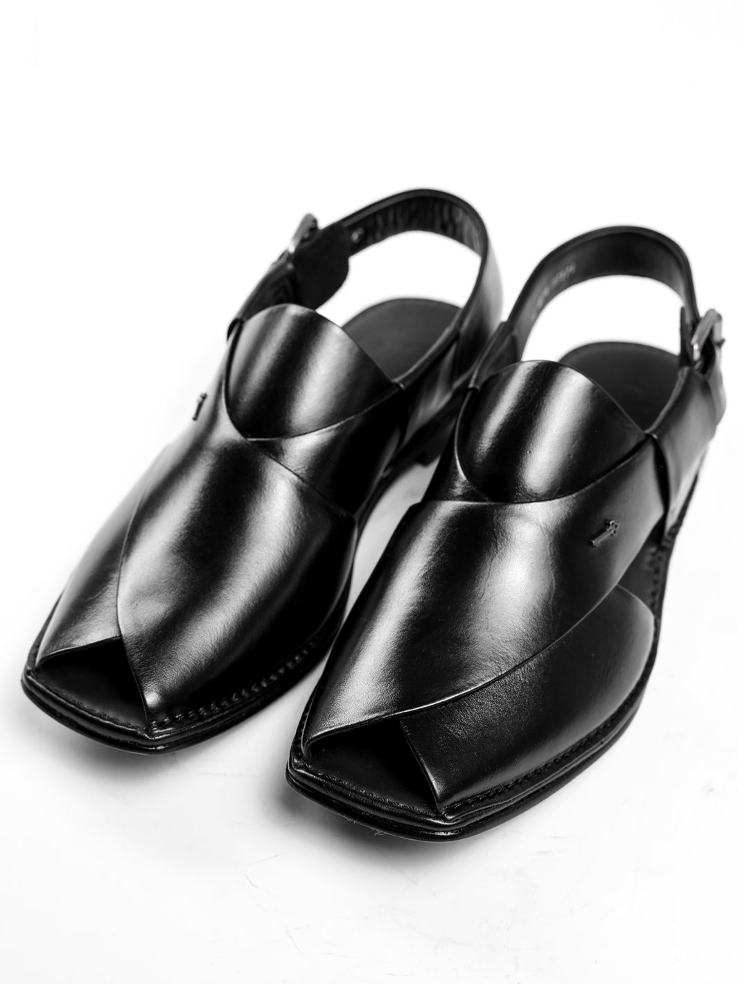 Black Leather Peshawari Sandals - AL-MFW-HC-171
