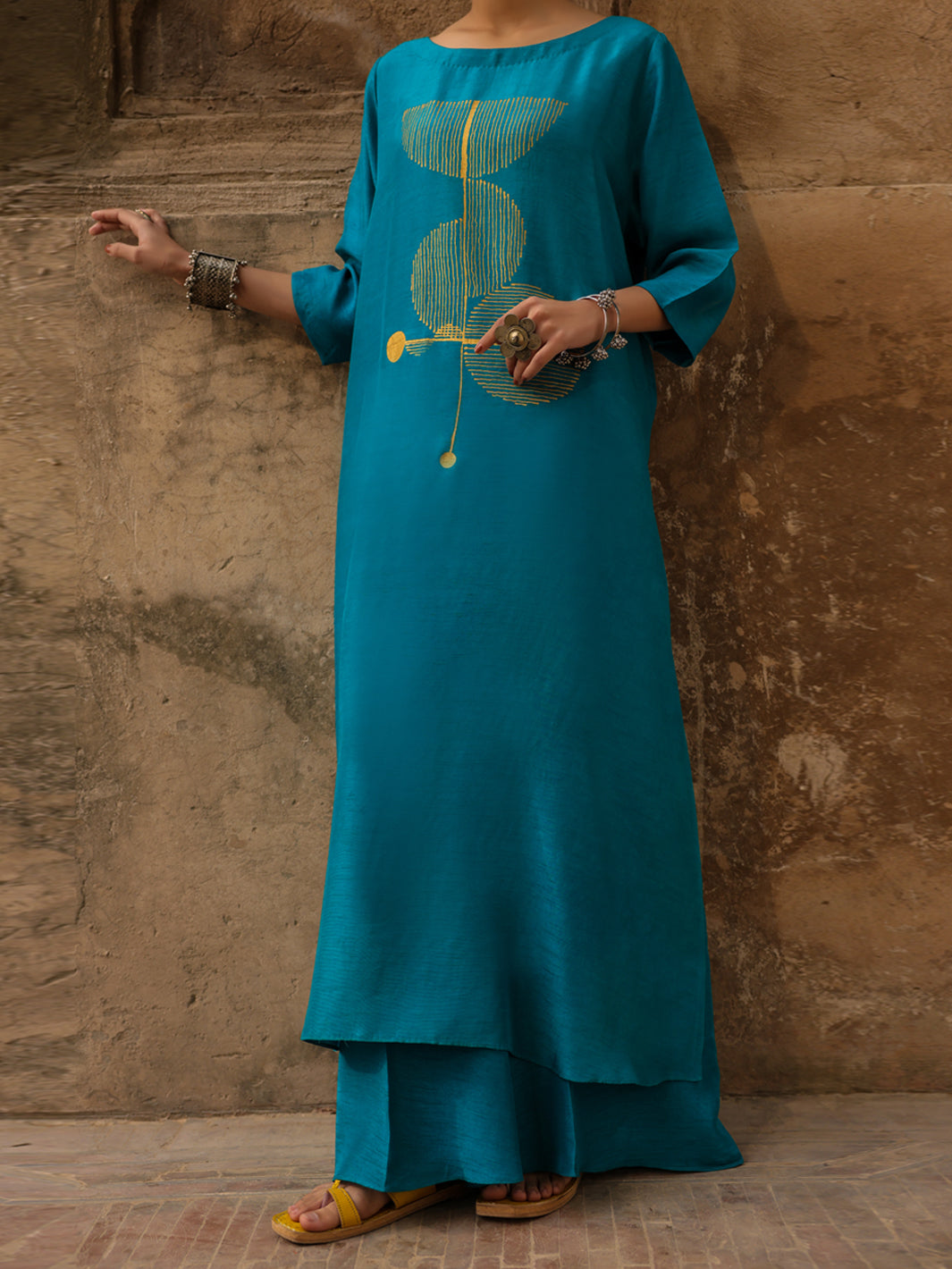 Turquoise Raw Silk Formal 2Pc Stitched - AL-SS-LS-LKS-591