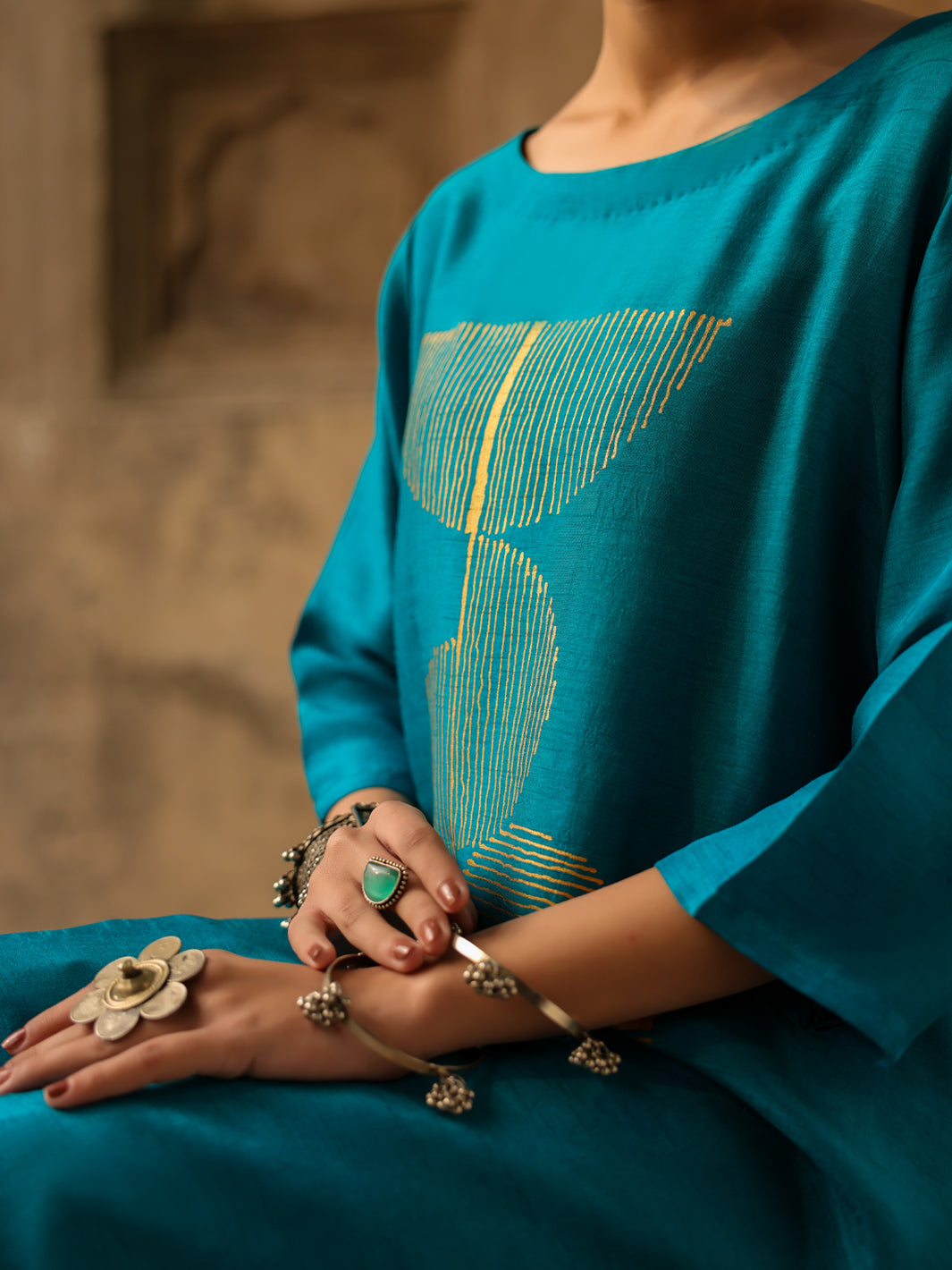 Turquoise Raw Silk Formal 2Pc Stitched - AL-SS-LS-LKS-591