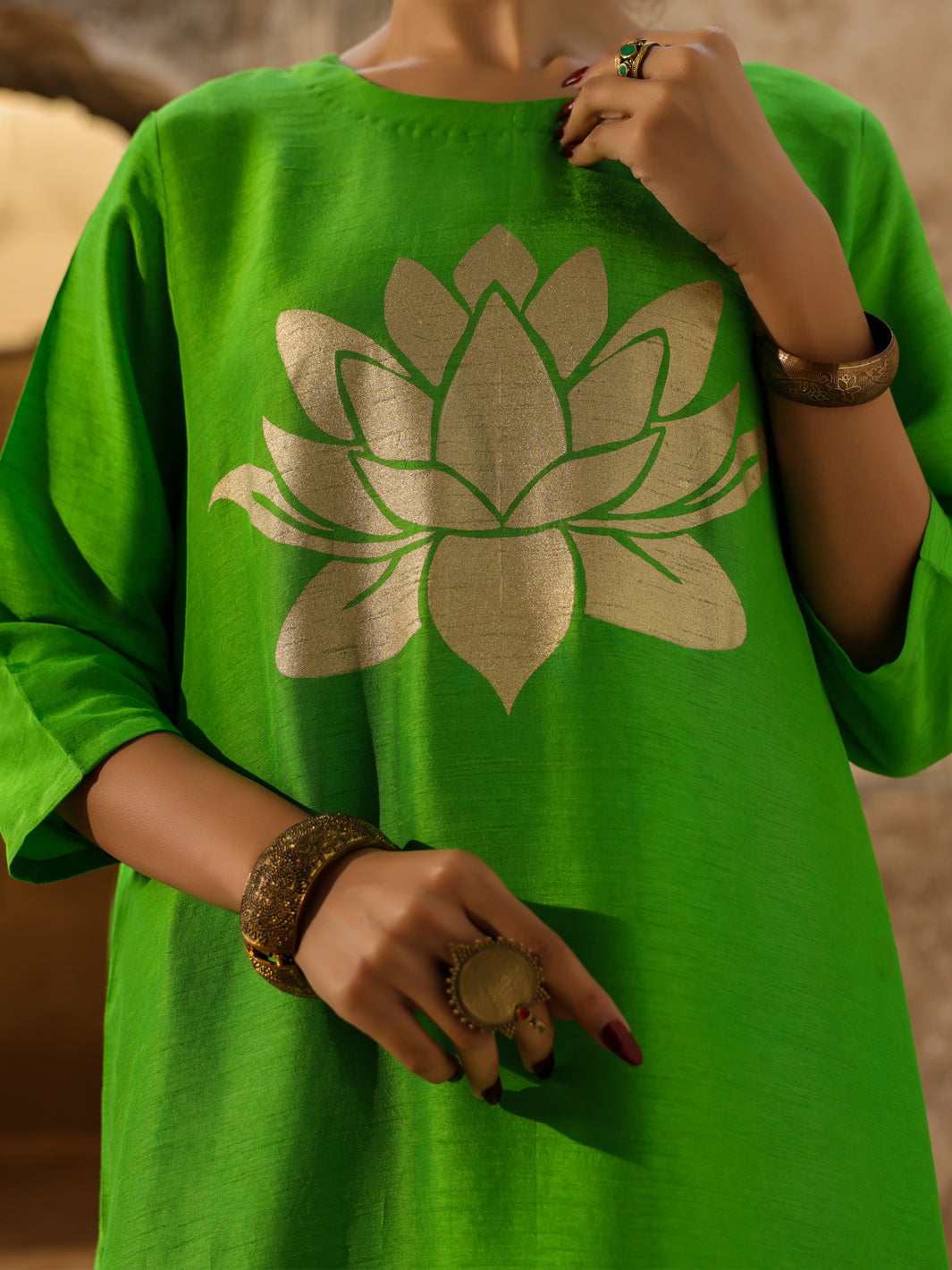 Neon Green Raw Silk Formal 2Pc Stitched - AL-SS-LS-LKS-616
