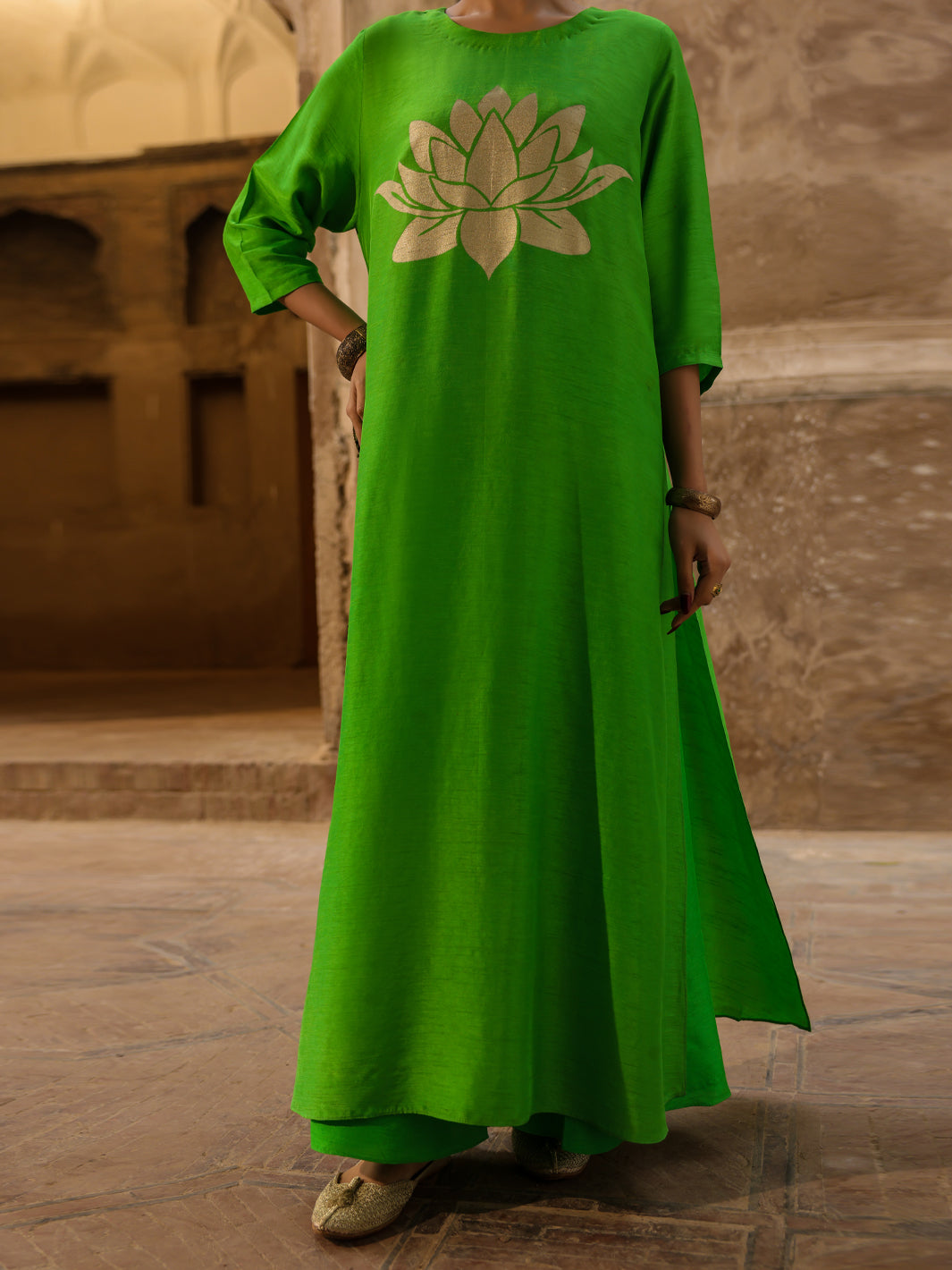 Neon Green Raw Silk Formal 2Pc Stitched - AL-SS-LS-LKS-616
