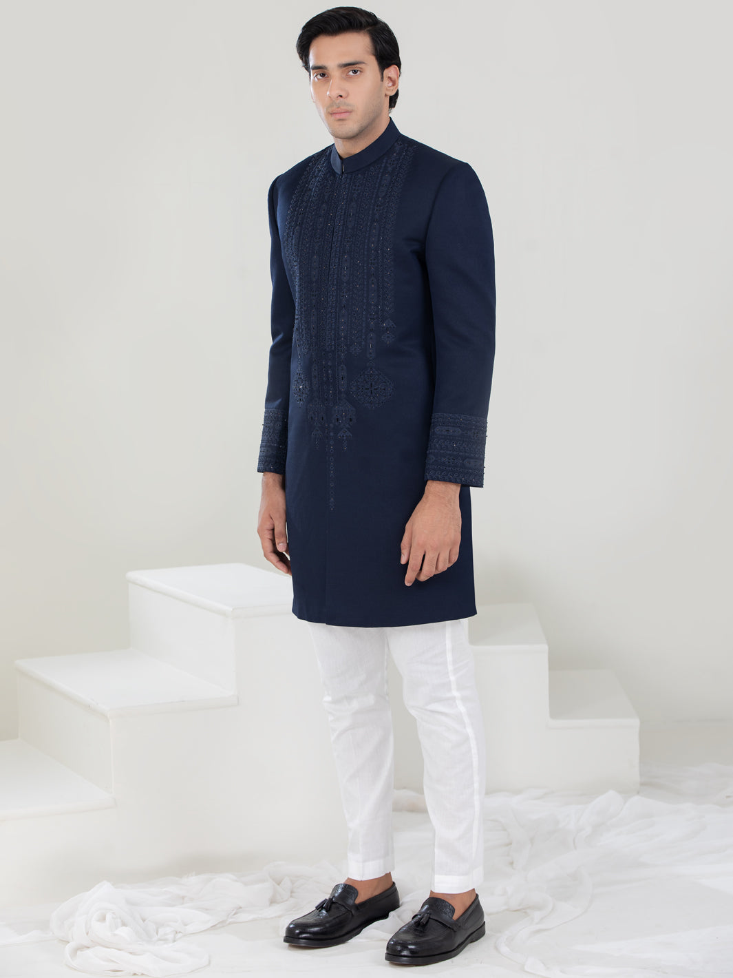 Navy Blue Blended Sherwani - AL-SW-133