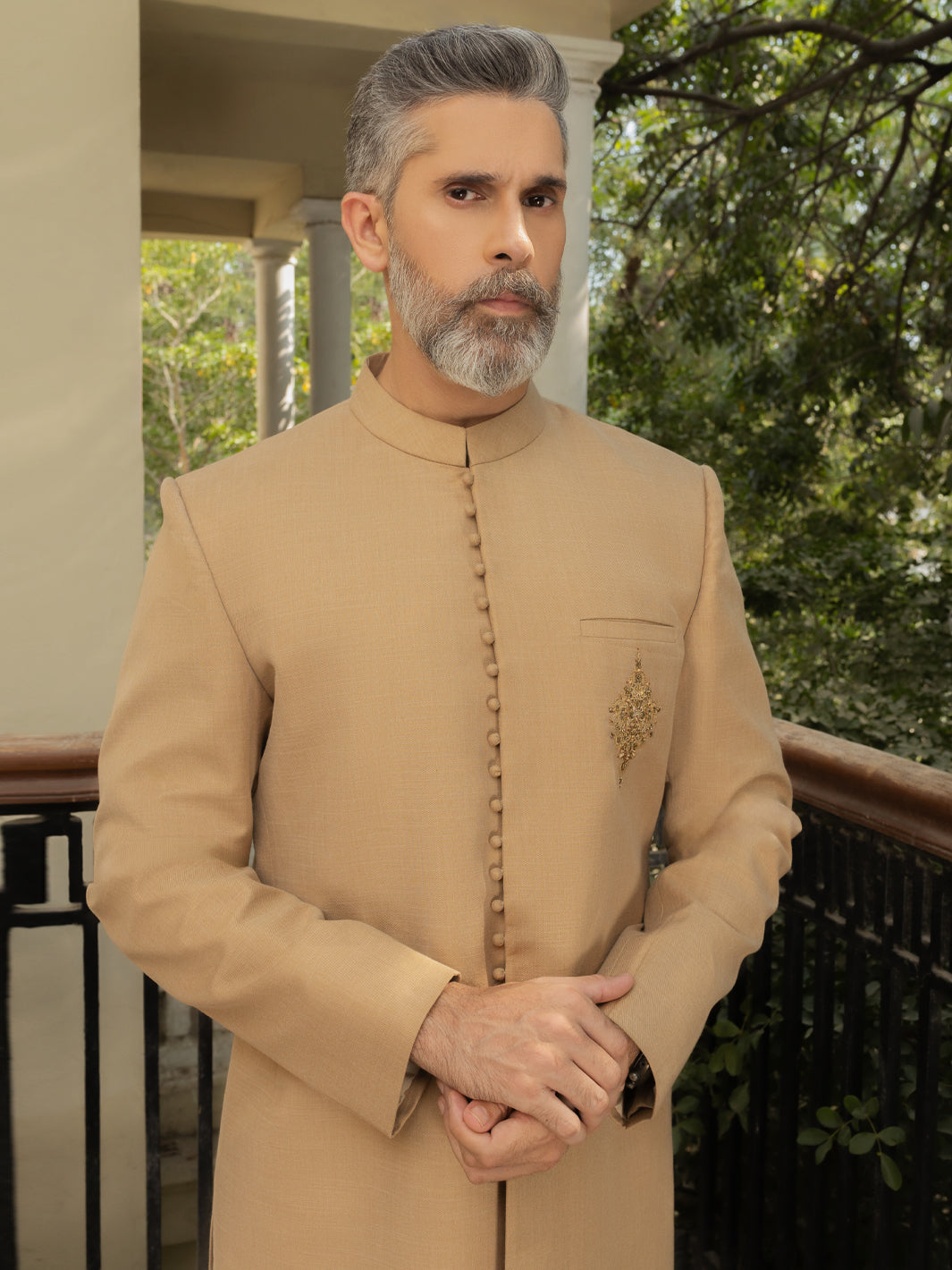 Beige Embroidered Sherwani - AL-SW-147