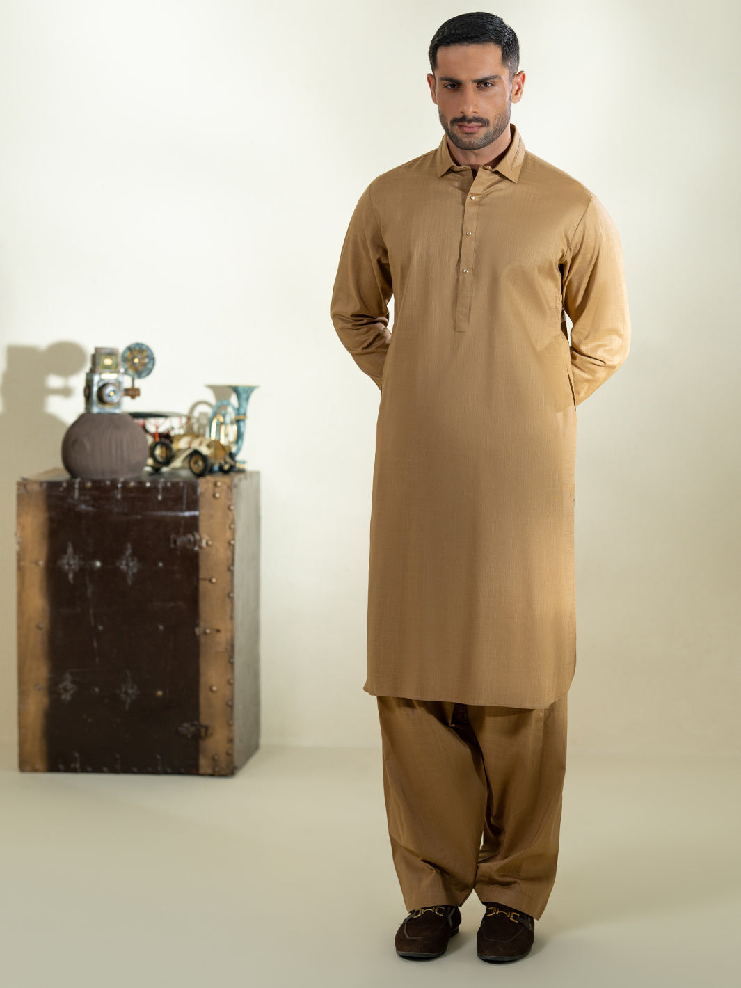 Mustard Cotton Kameez Shalwar - ALWA-KS-575
