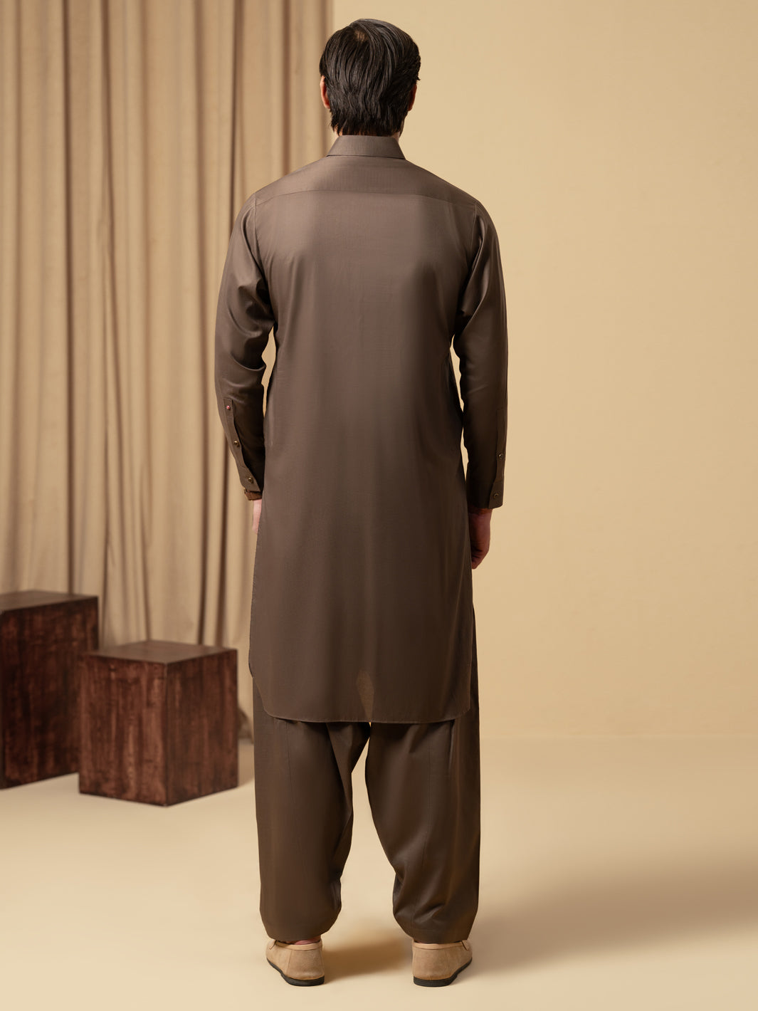Brown Cotton Kameez Shalwar - ALWA-KS-583