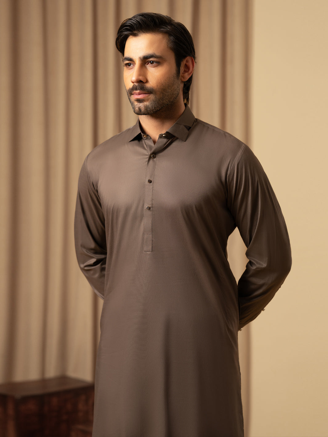Brown Cotton Kameez Shalwar - ALWA-KS-583