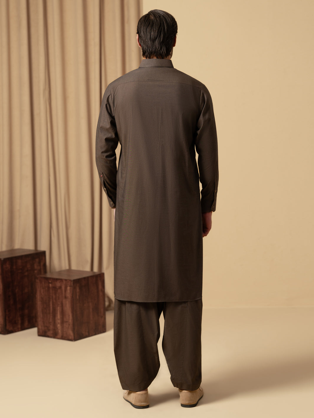 Brown Cotton Kameez Shalwar - ALWA-KS-599