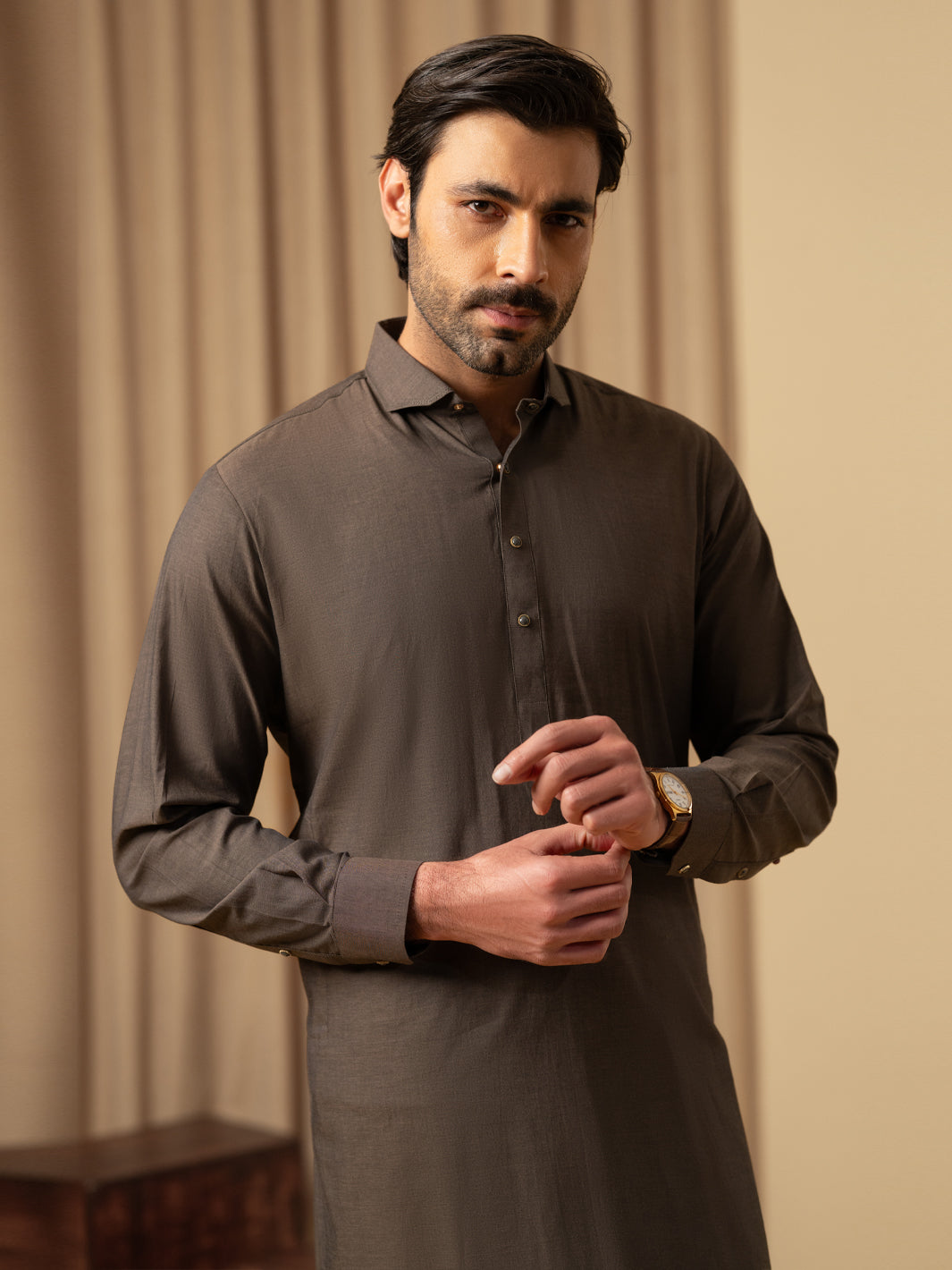Brown Cotton Kameez Shalwar - ALWA-KS-599