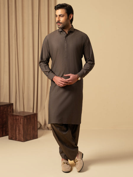 Brown Cotton Kameez Shalwar - ALWA-KS-599
