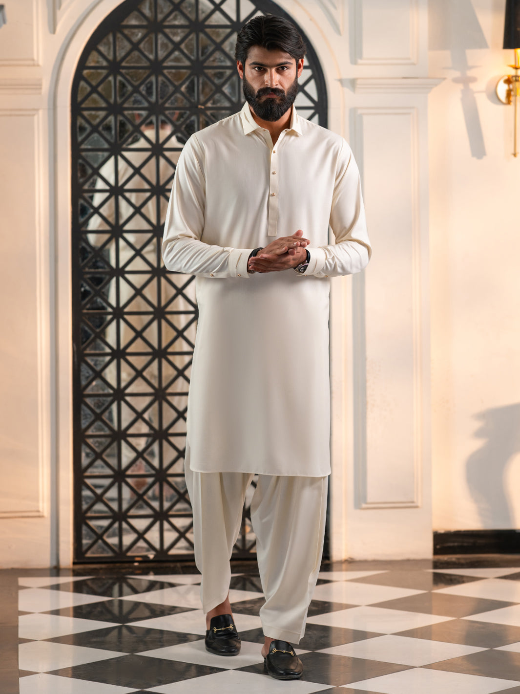 Off White Cut & Sew Kameez Shalwar - ALWA-KS-613A
