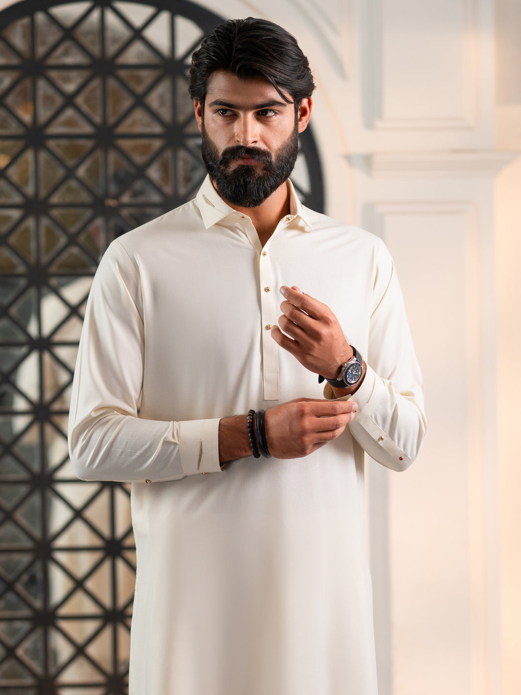 Off White Cut & Sew Kameez Shalwar - ALWA-KS-613A