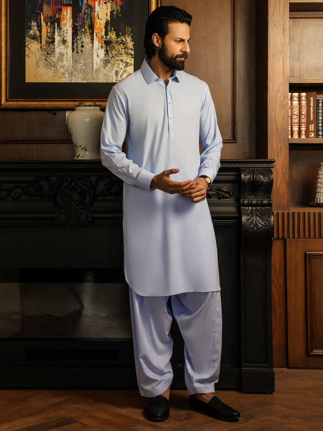 Light Blue Cut & Sew Kameez Shalwar - ALWA-KS-643A