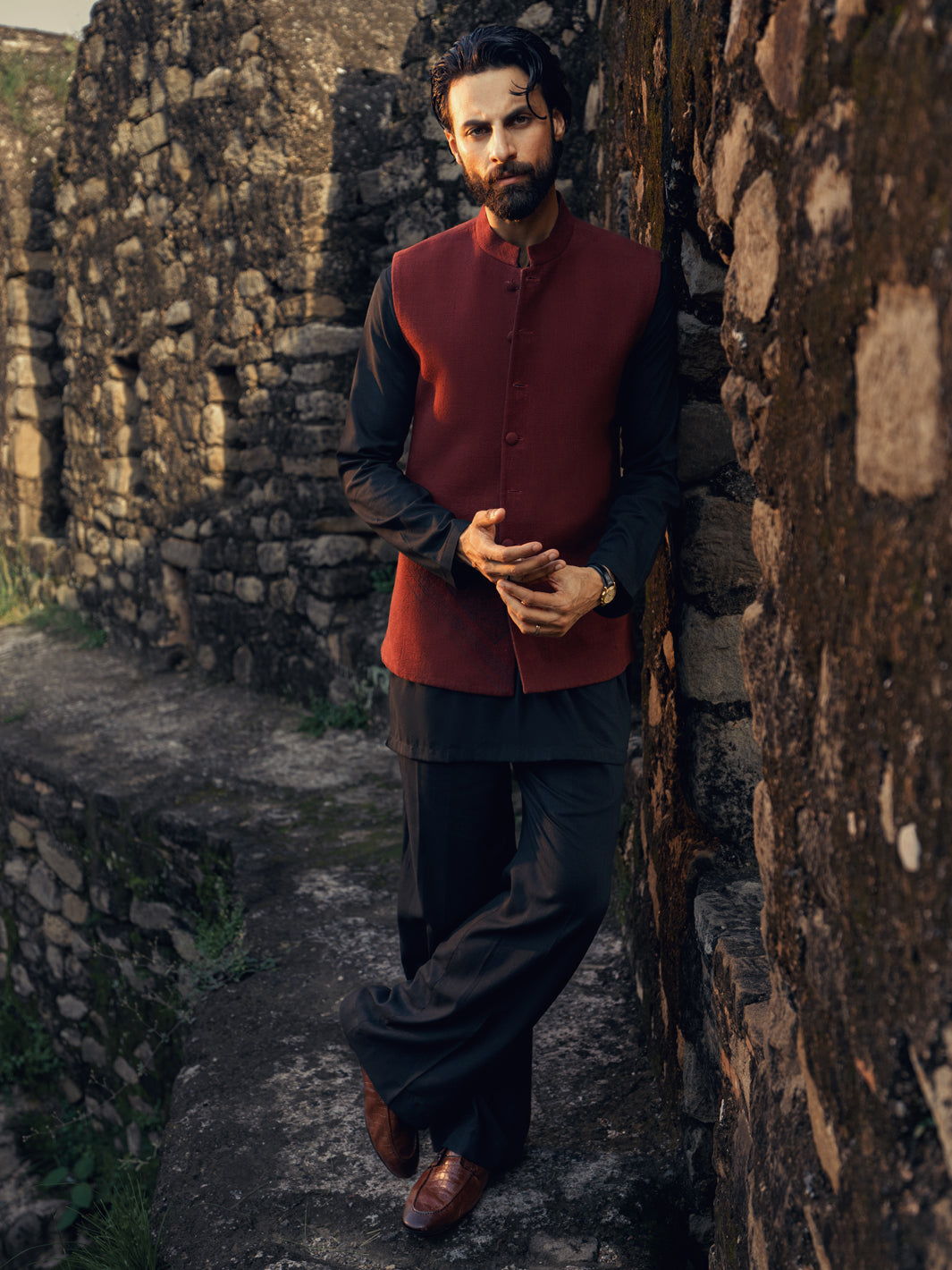 Black Maroon Formal Waistcoat - AL-WC-473
