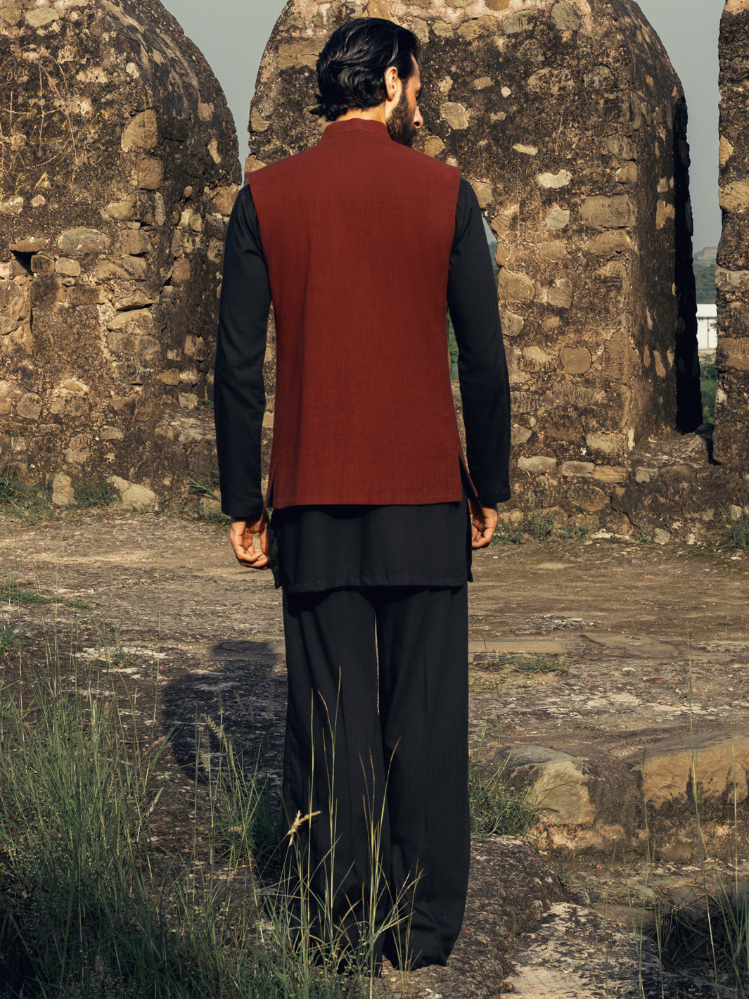 Black Maroon Formal Waistcoat - AL-WC-473