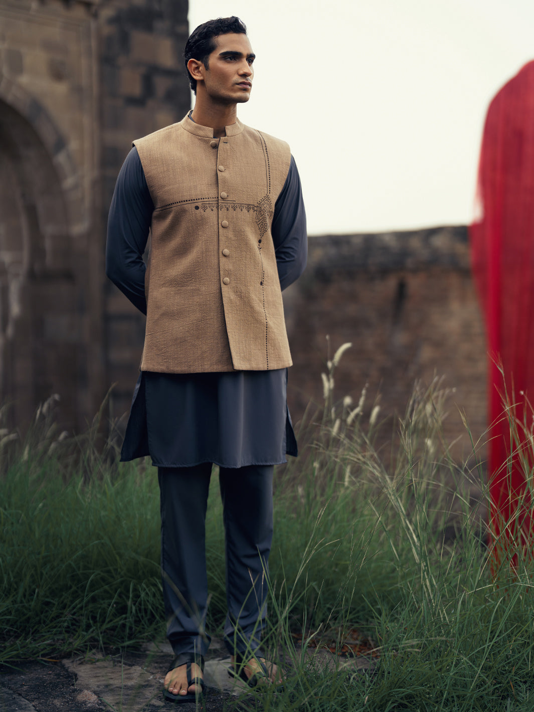 Beige-Brown Formal Waistcoat - AL-WC-475