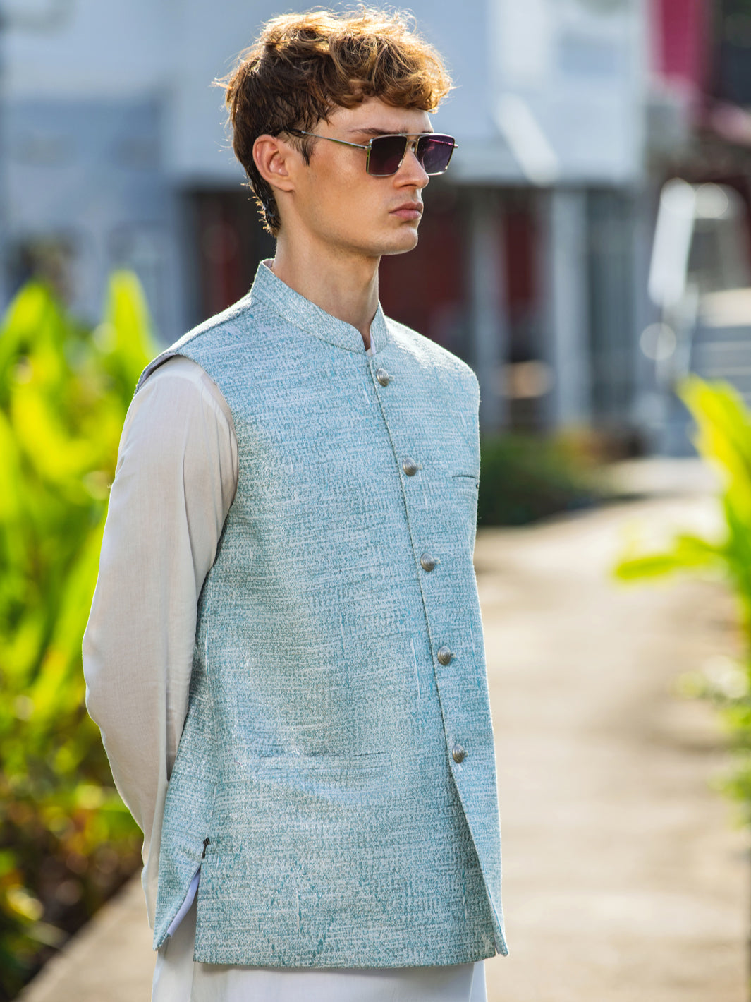 Sea Green Blended Waistcoat - AL-WC-527
