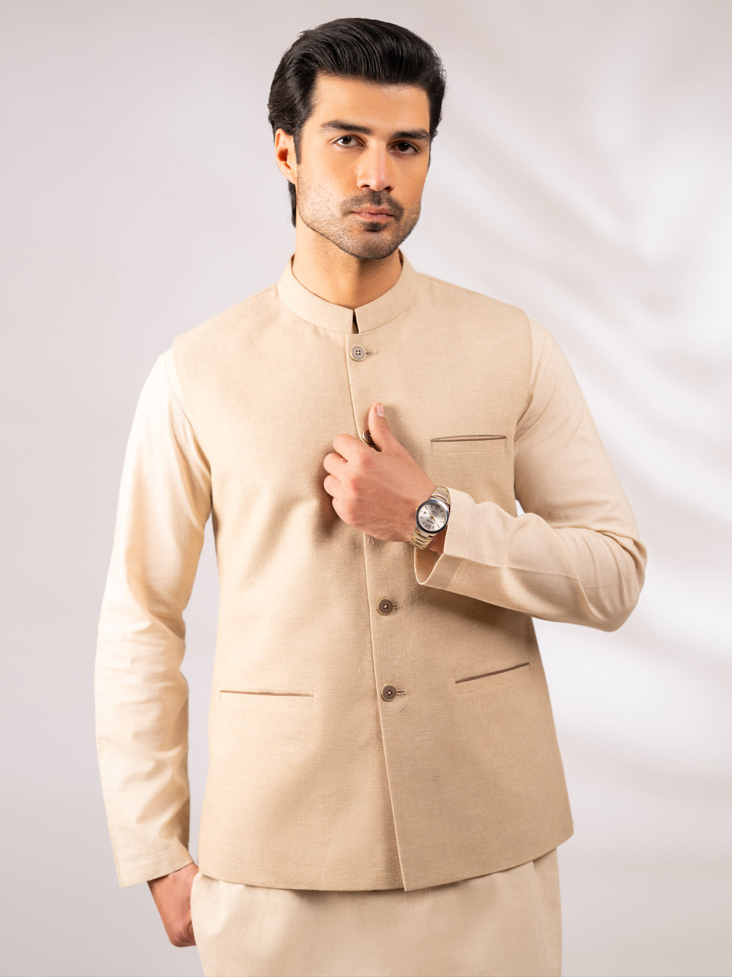 Beige Cut & Sew Waistcoat - AL-WC-630