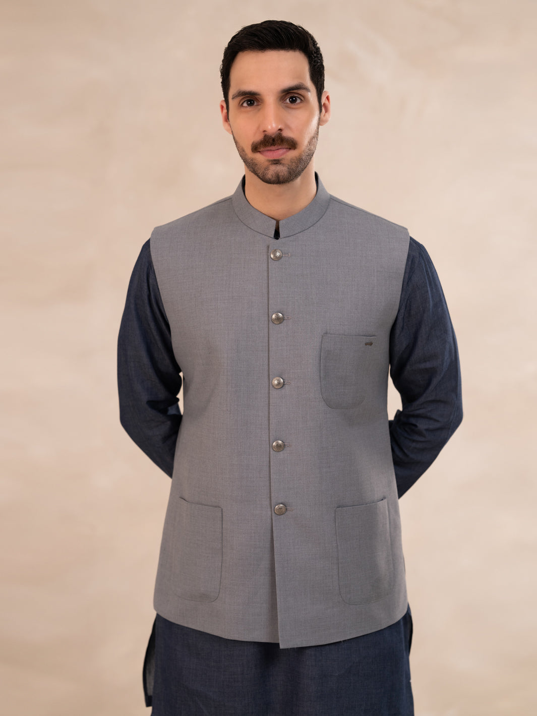 Light Grey Plain Waistcoat - ALET-WC-1005-R3