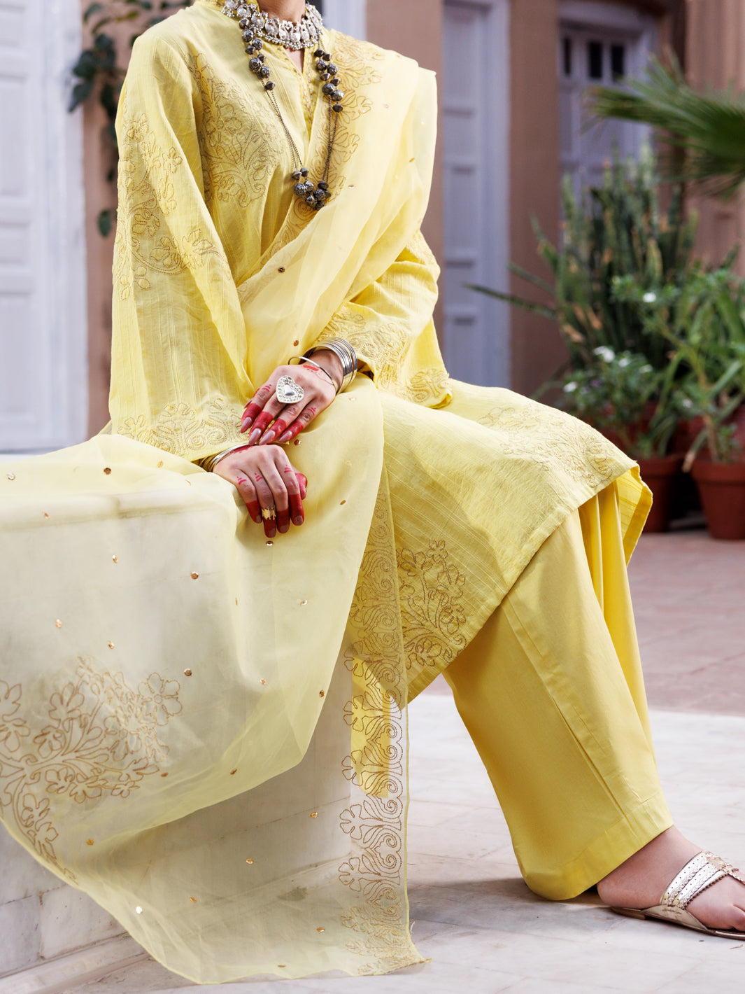 Yellow Dobby Jacquard 3Pc Unstitched - ALP-3PS-1952