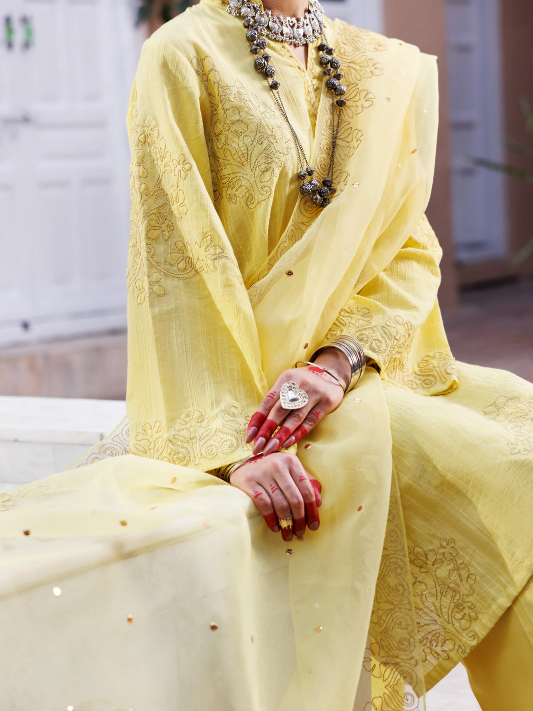 Yellow Dobby Jacquard 3Pc Unstitched - ALP-3PS-1952