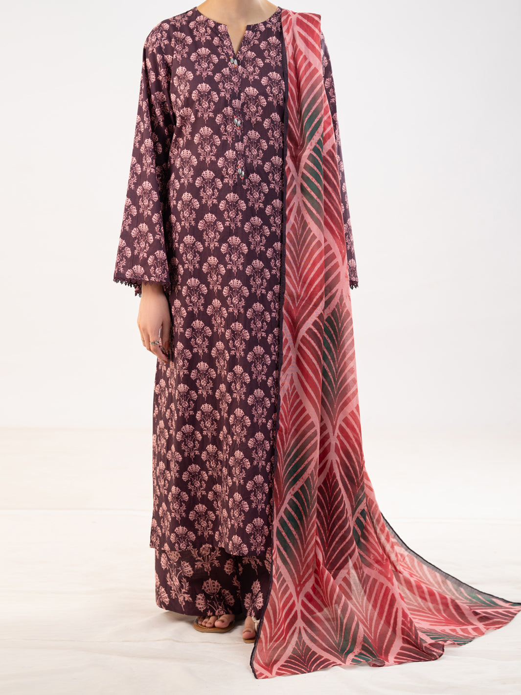 Maroon Lawn 3Pc Stitched - ALP-3PS-2319