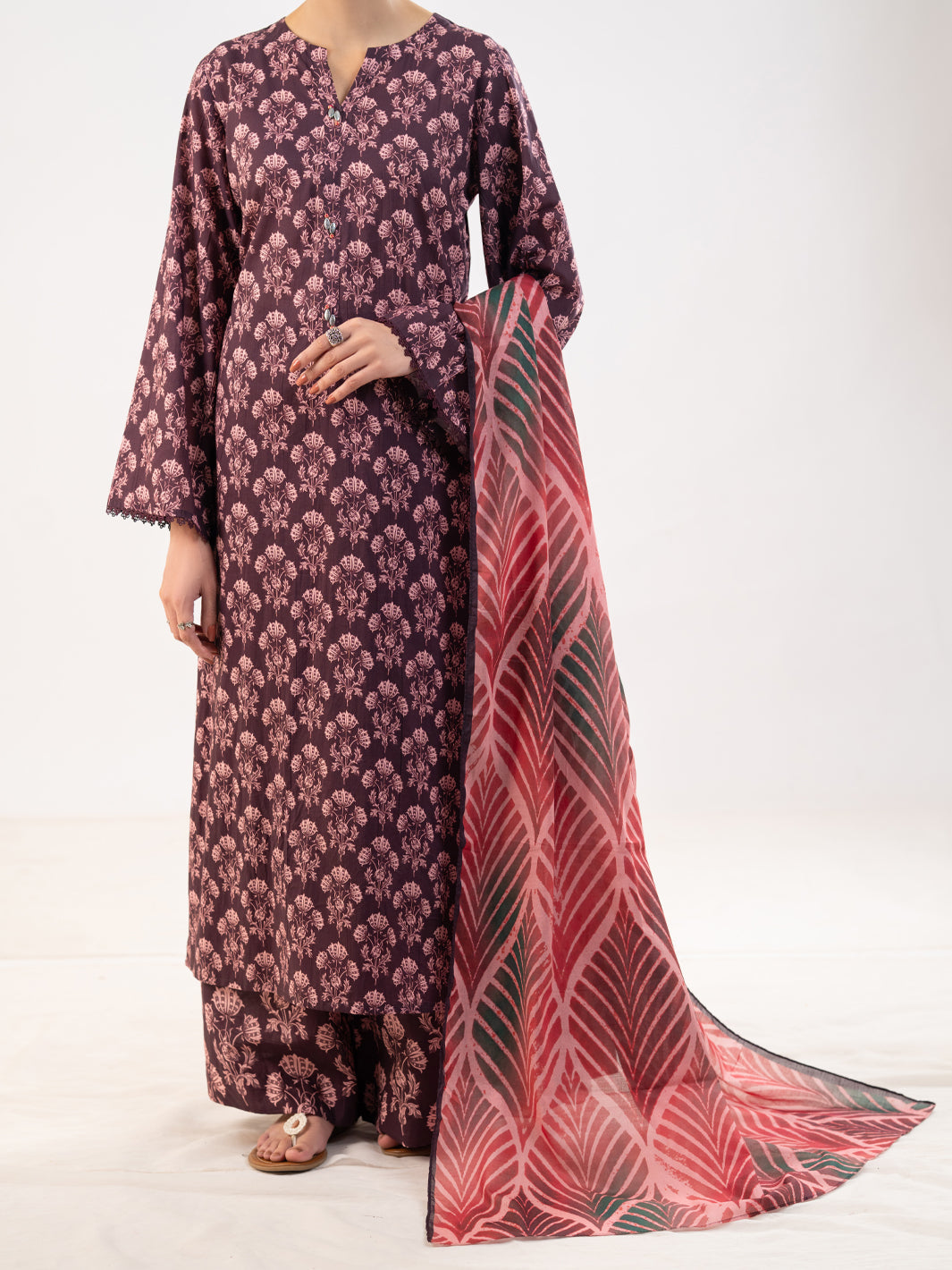 Maroon Lawn 3Pc Stitched - ALP-3PS-2319