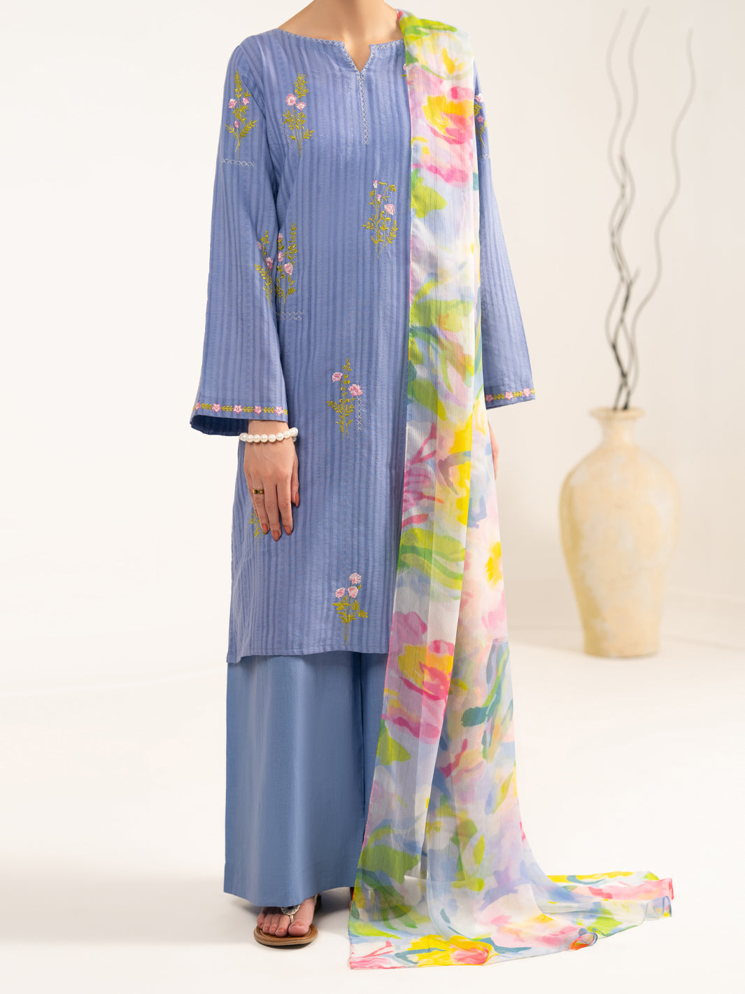 Blue Cotton Dobby 3Pc Stitched - ALP-3PS-2324