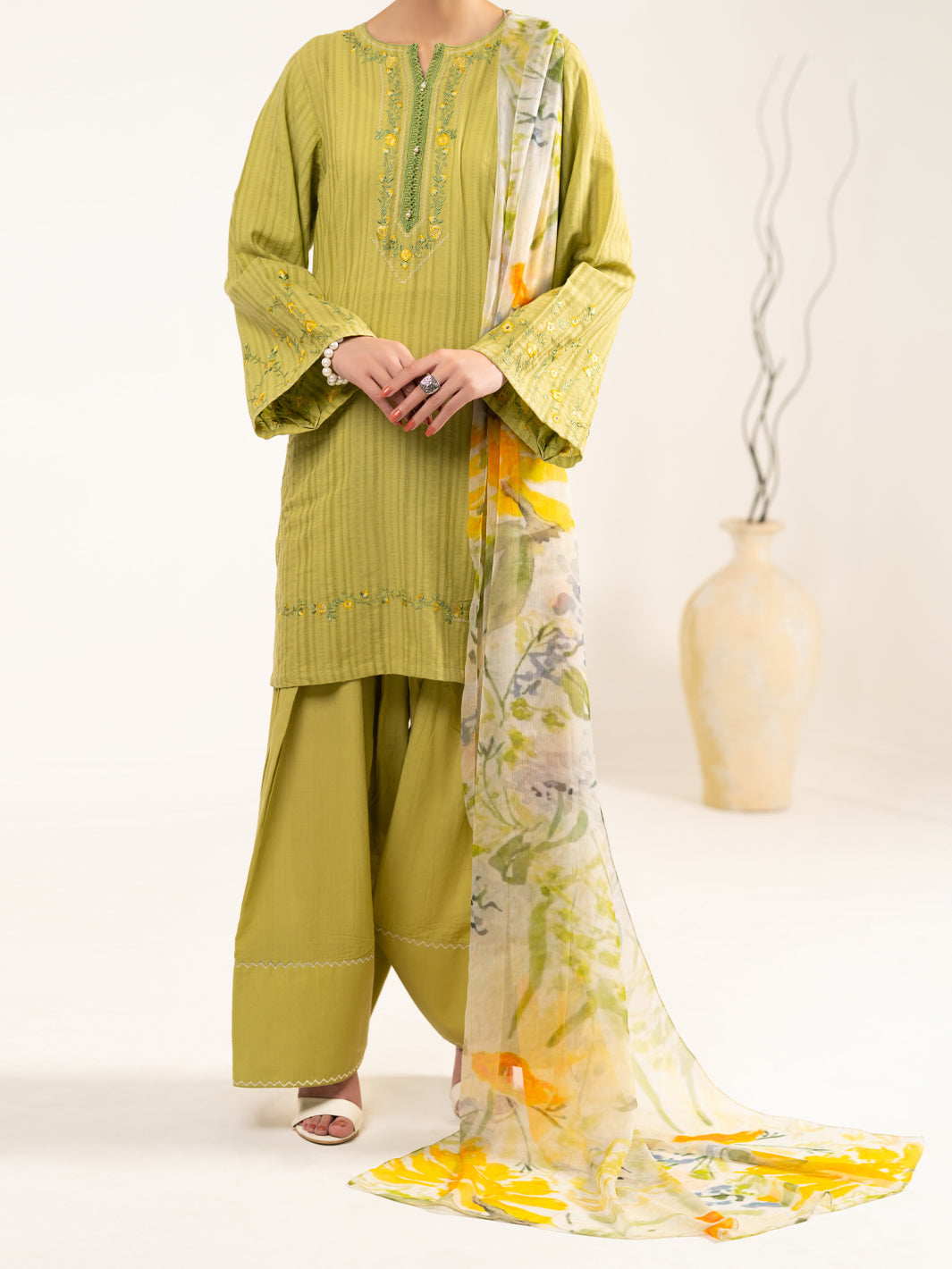 Green Cotton Dobby 3Pc Unstitched - ALP-3PS-2325