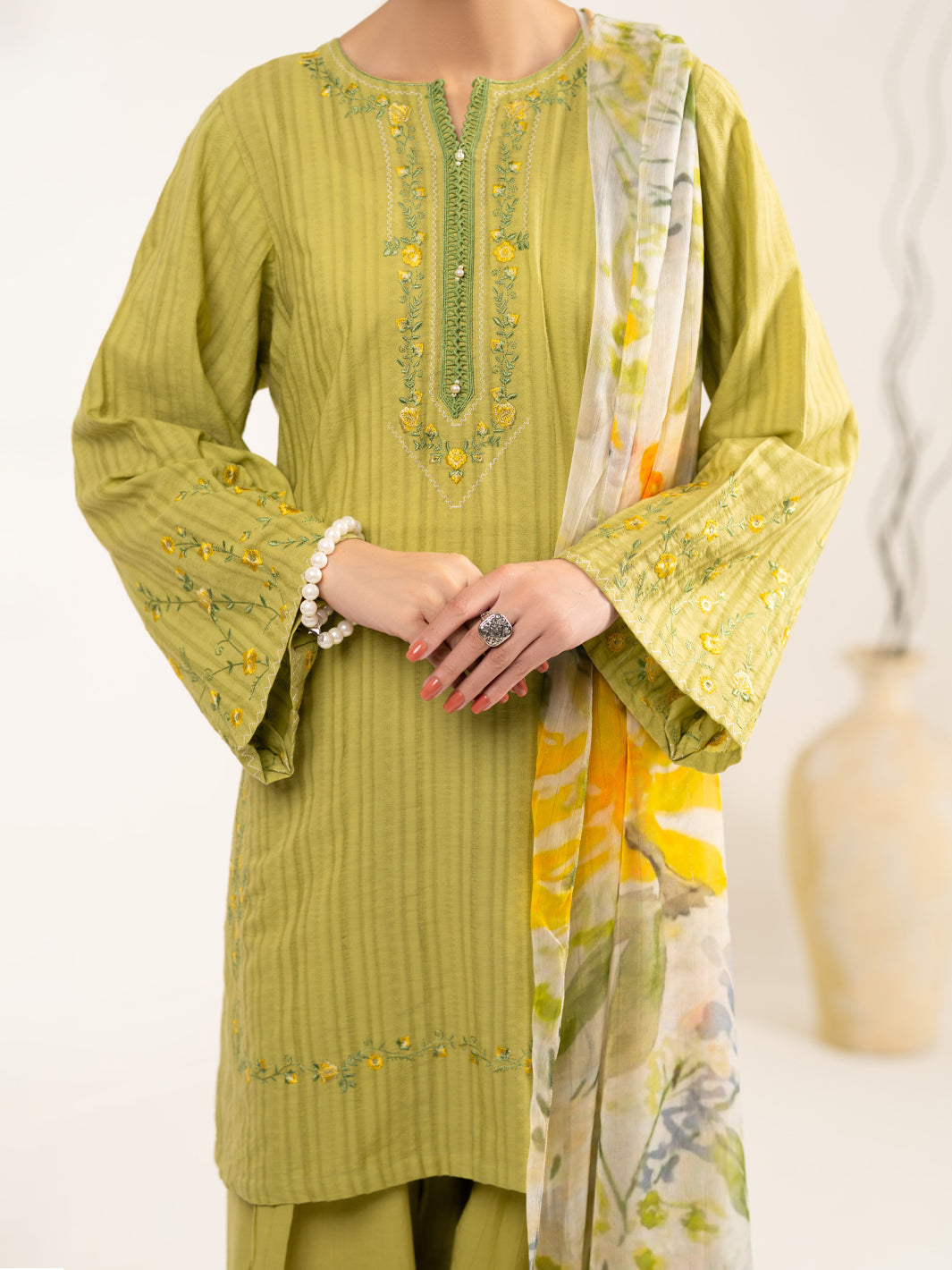 Green Cotton Dobby 3Pc Unstitched - ALP-3PS-2325