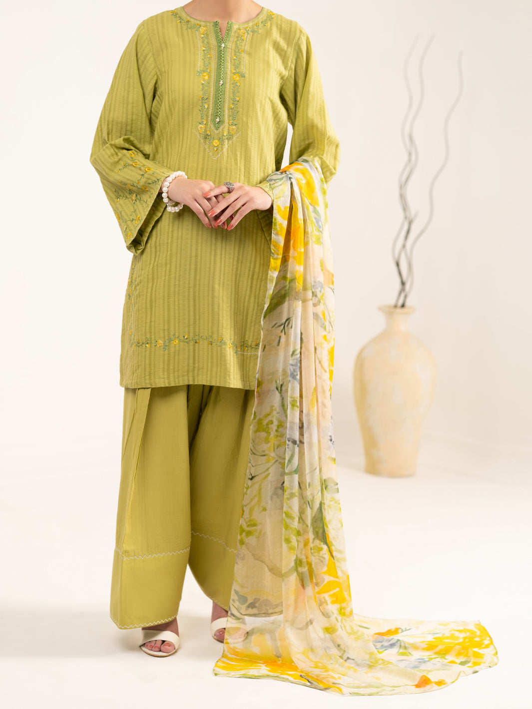 Green Cotton Dobby 3Pc Unstitched - ALP-3PS-2325