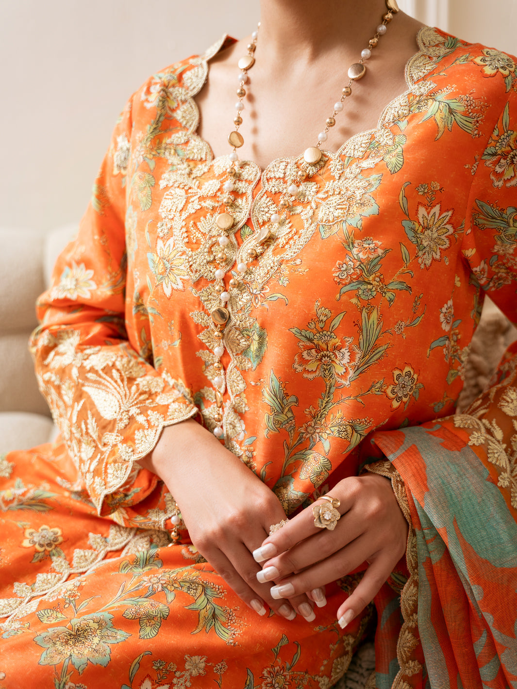 Orange Silk Lawn Stitched 3Pc - ALP-3PS-2333