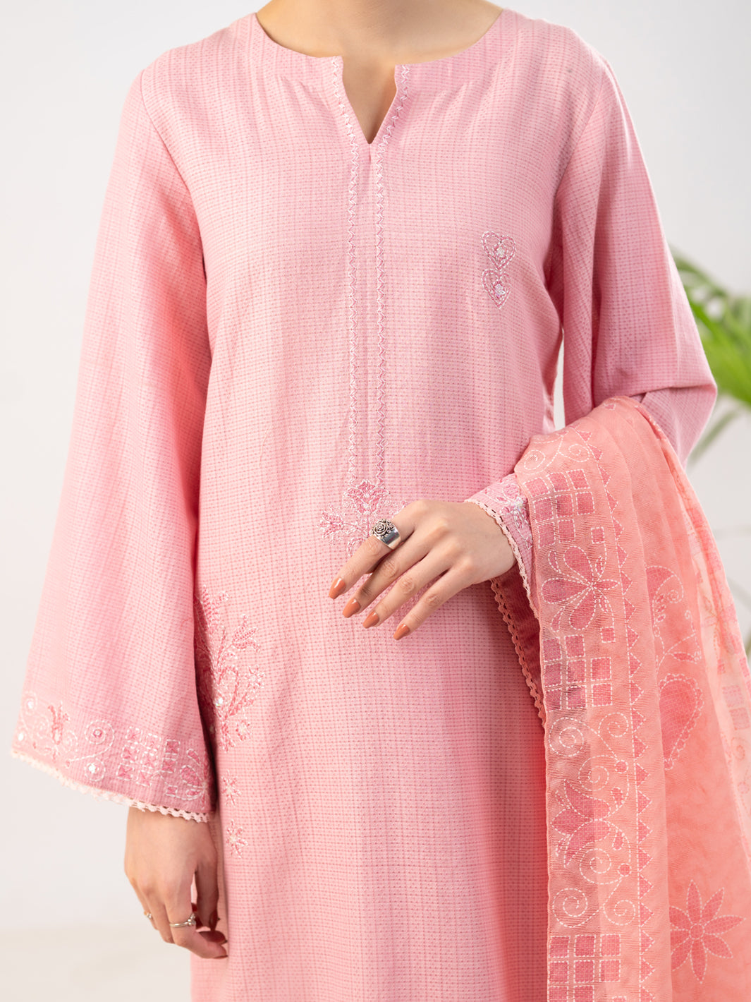 Pink Dobby Stitched 3Pc - ALP-3PS-2344