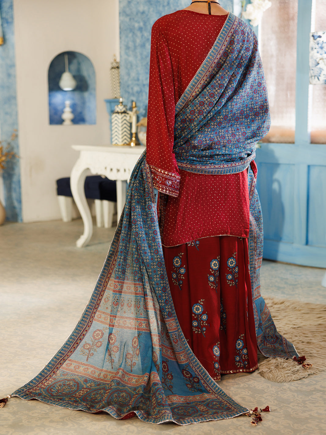 Maroon Thai Silk Stitched 3Pc - ALP-3PS-2381