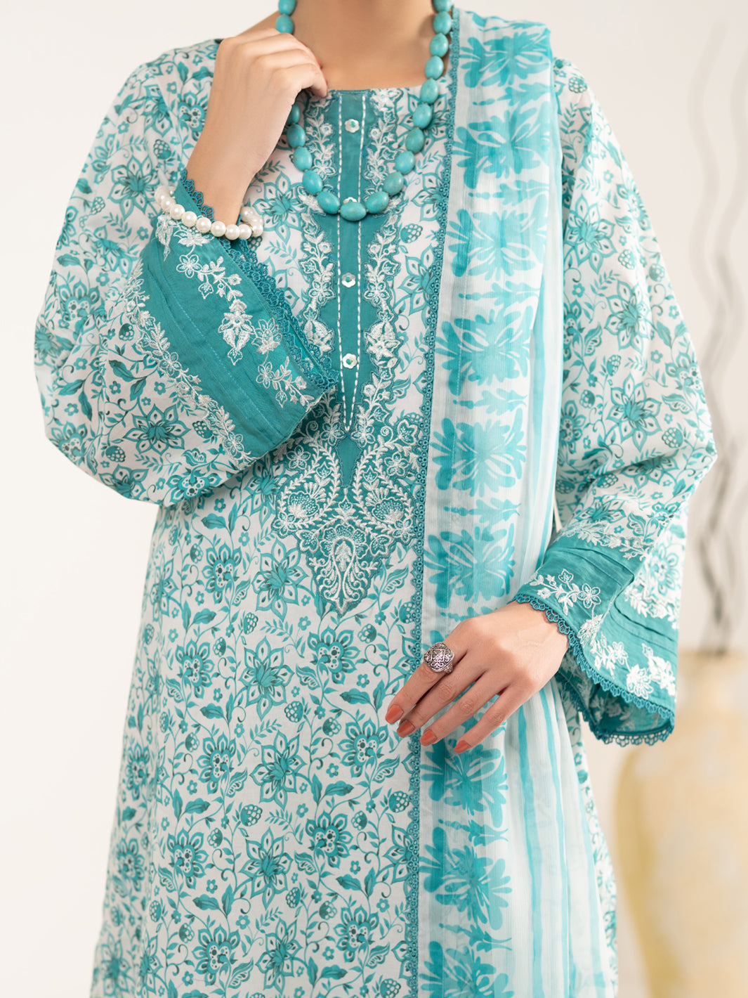 Aqua Blue Lawn 3Pc Unstitched - ALP-3PS-2408