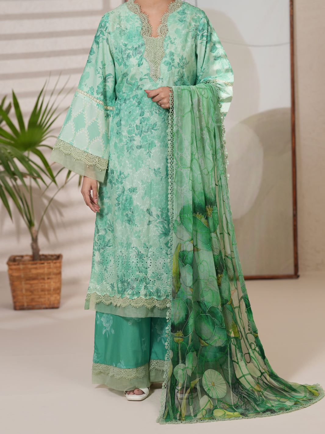 Green Silk Lawn Unstitched 3PC - ALP-3PS-2411