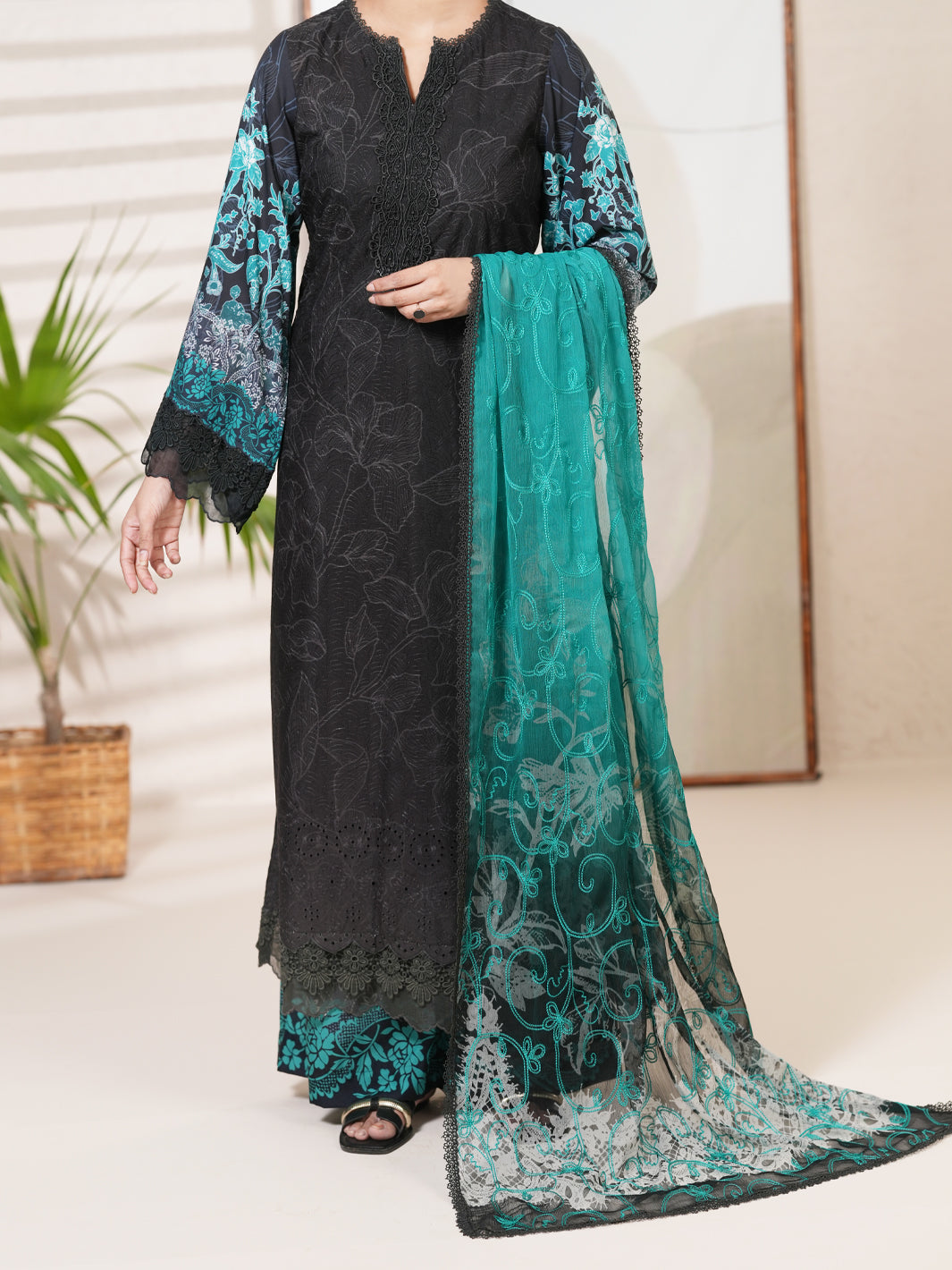 Charcoal Silk Lawn Unstitched 3PC - ALP-3PS-2414