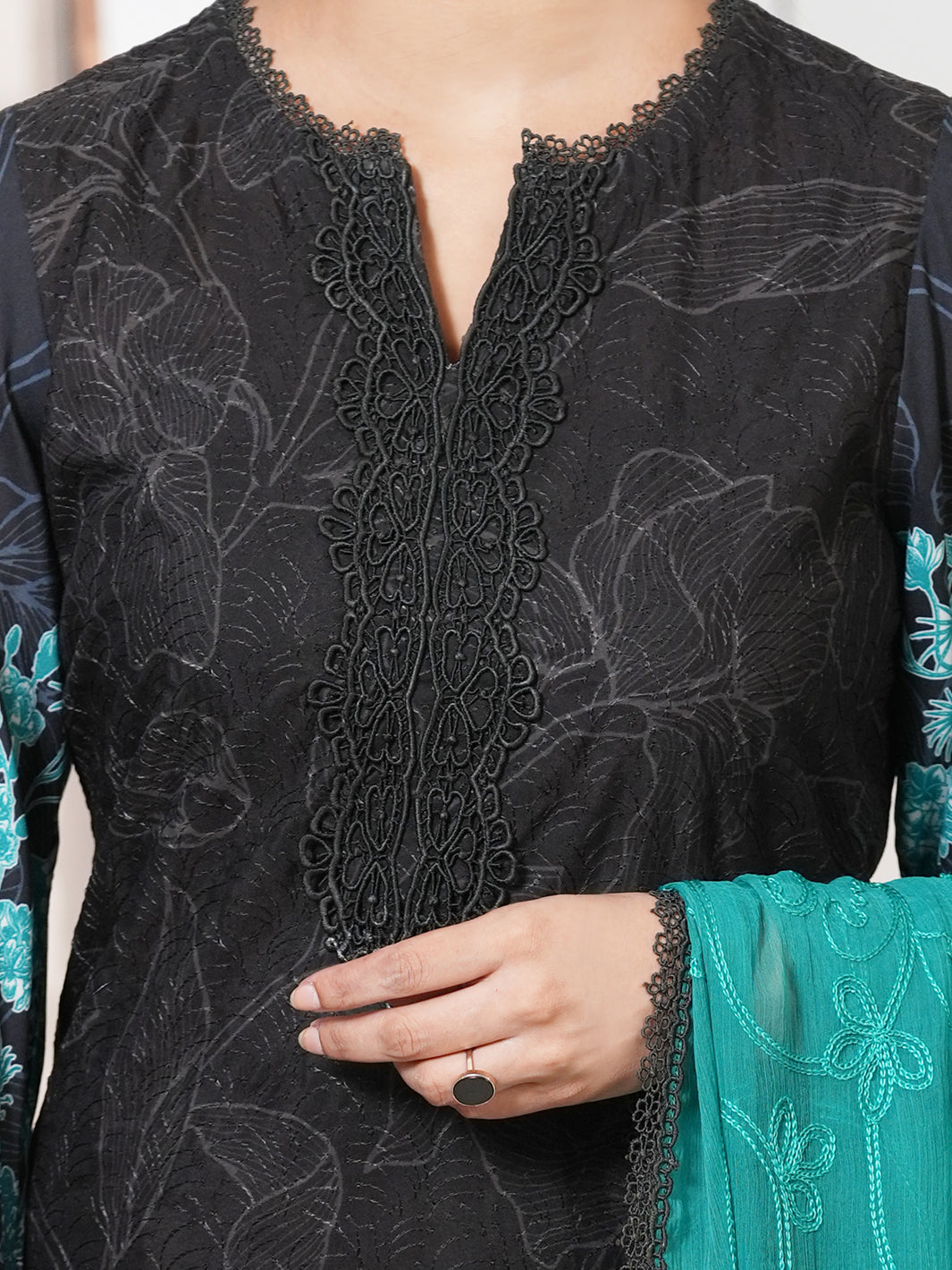 Charcoal Silk Lawn Unstitched 3PC - ALP-3PS-2414