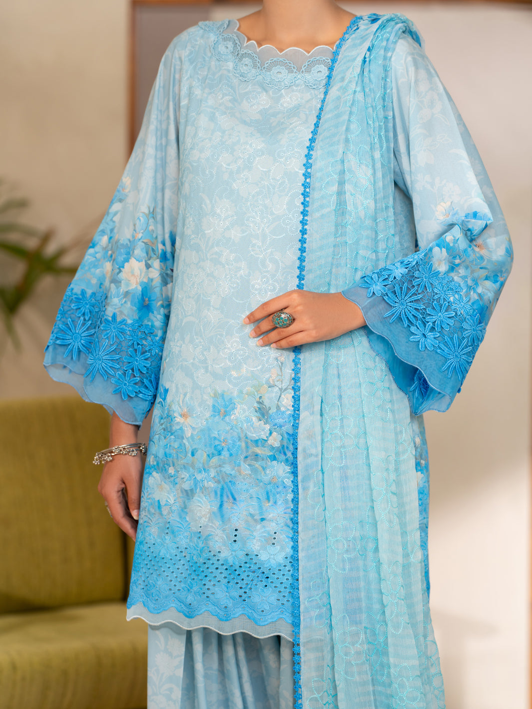 Ice Blue Silk Lawn Unstitched 3PC - ALP-3PS-2415