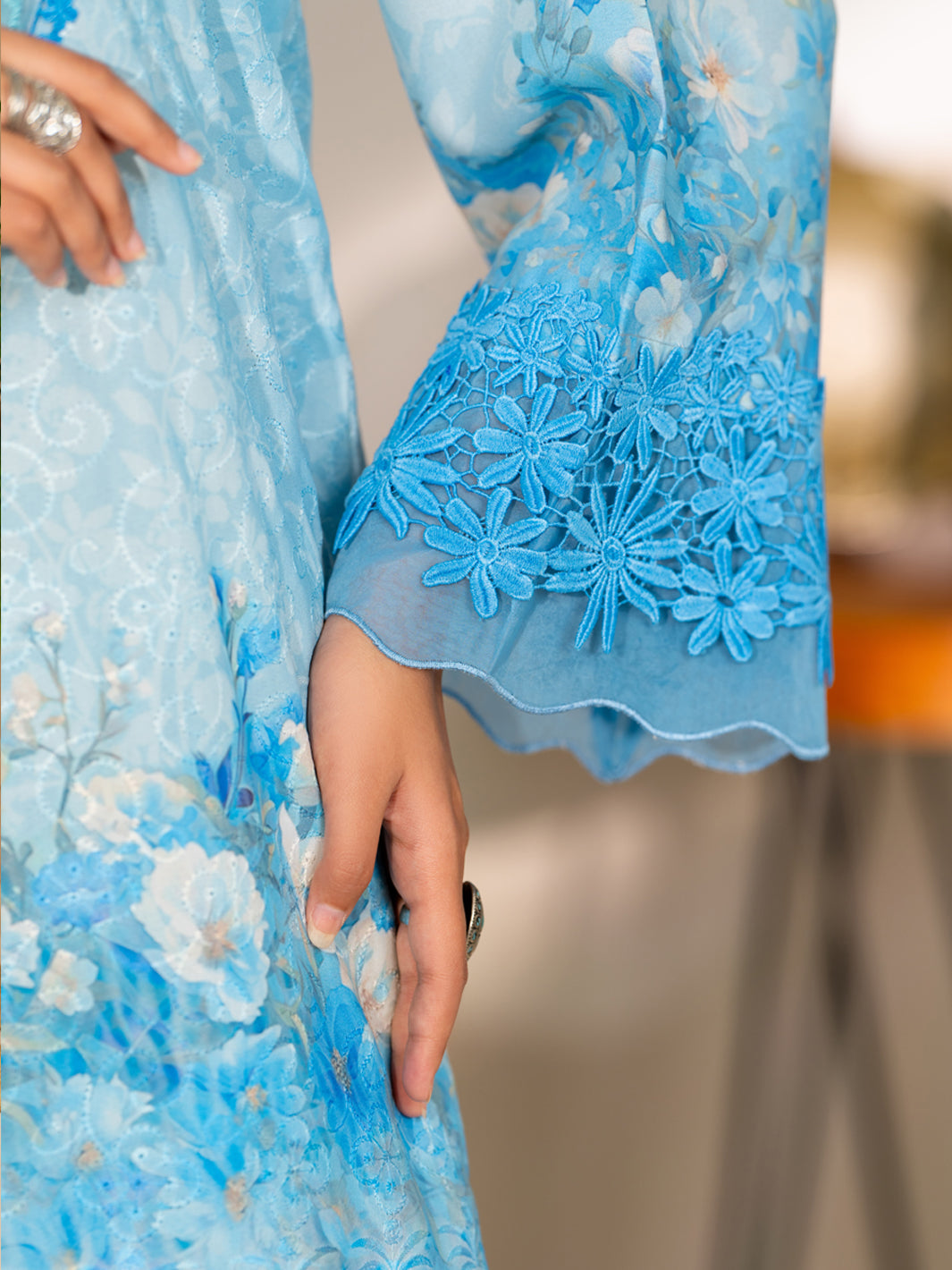 Sky Blue Poly Lawn Stitched 3Pc- ALP-3PS-2415