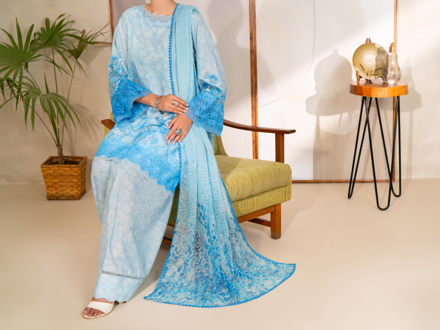 Sky Blue Poly Lawn Stitched 3Pc- ALP-3PS-2415