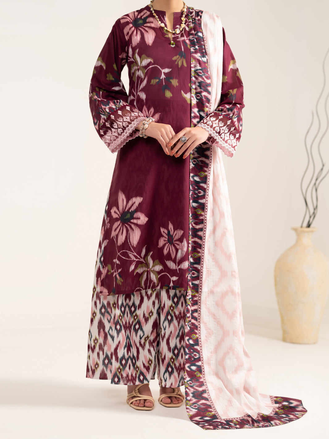 Maroon Lawn 3Pc Unstitched - ALP-3PS-2431
