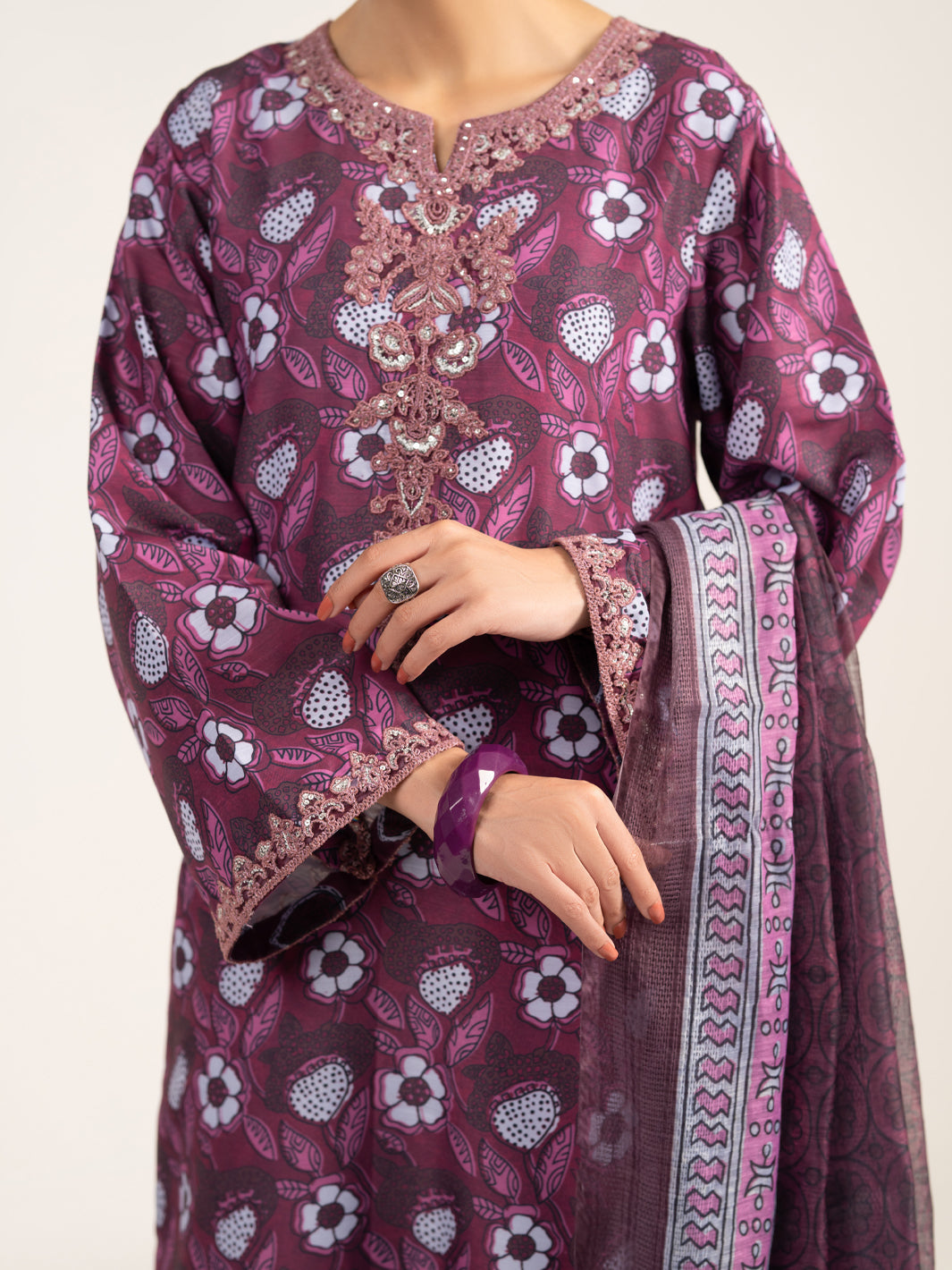 Maroon Silk 3Pc Unstitched - ALP-3PS-2441